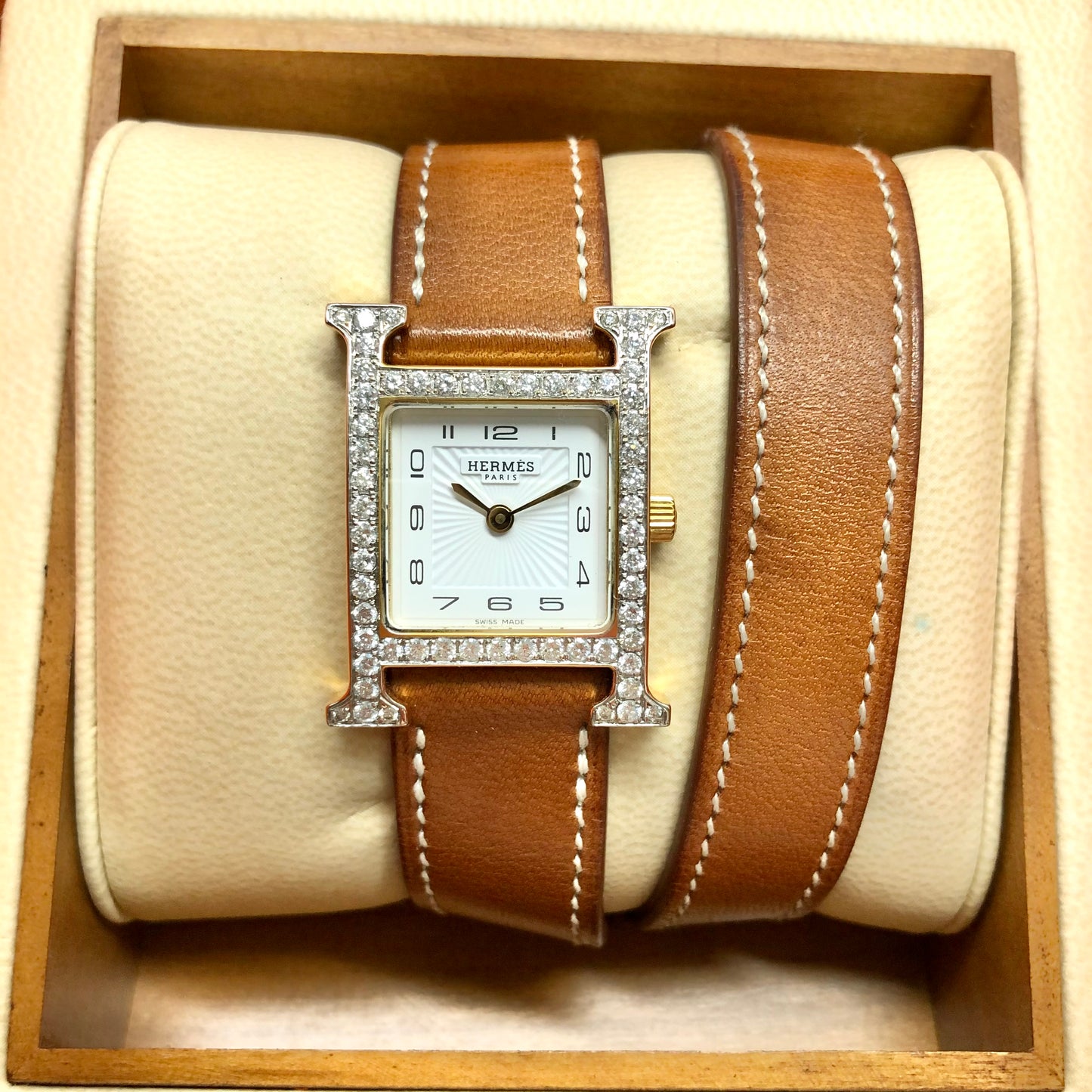 HERMÈS HEURE H Quartz 25mm Two Tone 0.91TCW DIAMOND Watch Hermès Double Tour Band