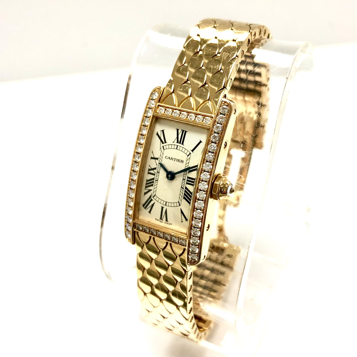 CARTIER Quartz 18K Rose Gold Ladies Watch ALL FACTORY DIAMONDS