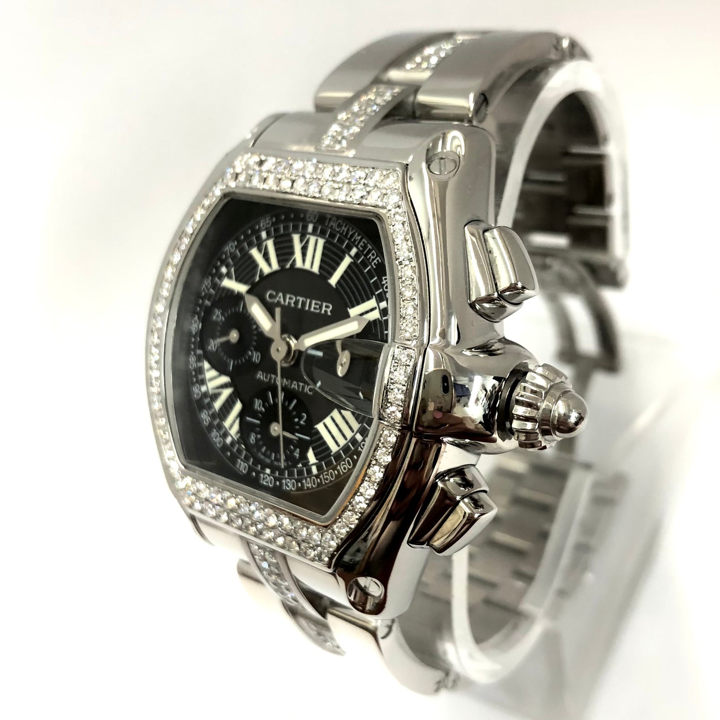 CARTIER ROADSTER 2618 Automatic 42mm Steel ~2.5TCW DIAMOND Watch