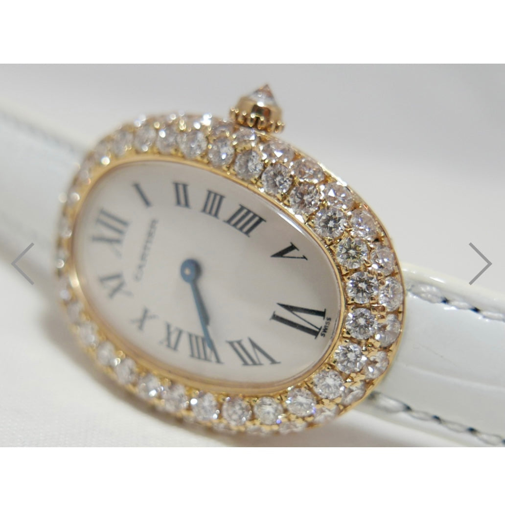 CARTIER BAIGNOIRE Quartz 18K Yellow Gold 23mm 3.2TCW Diamond Watch