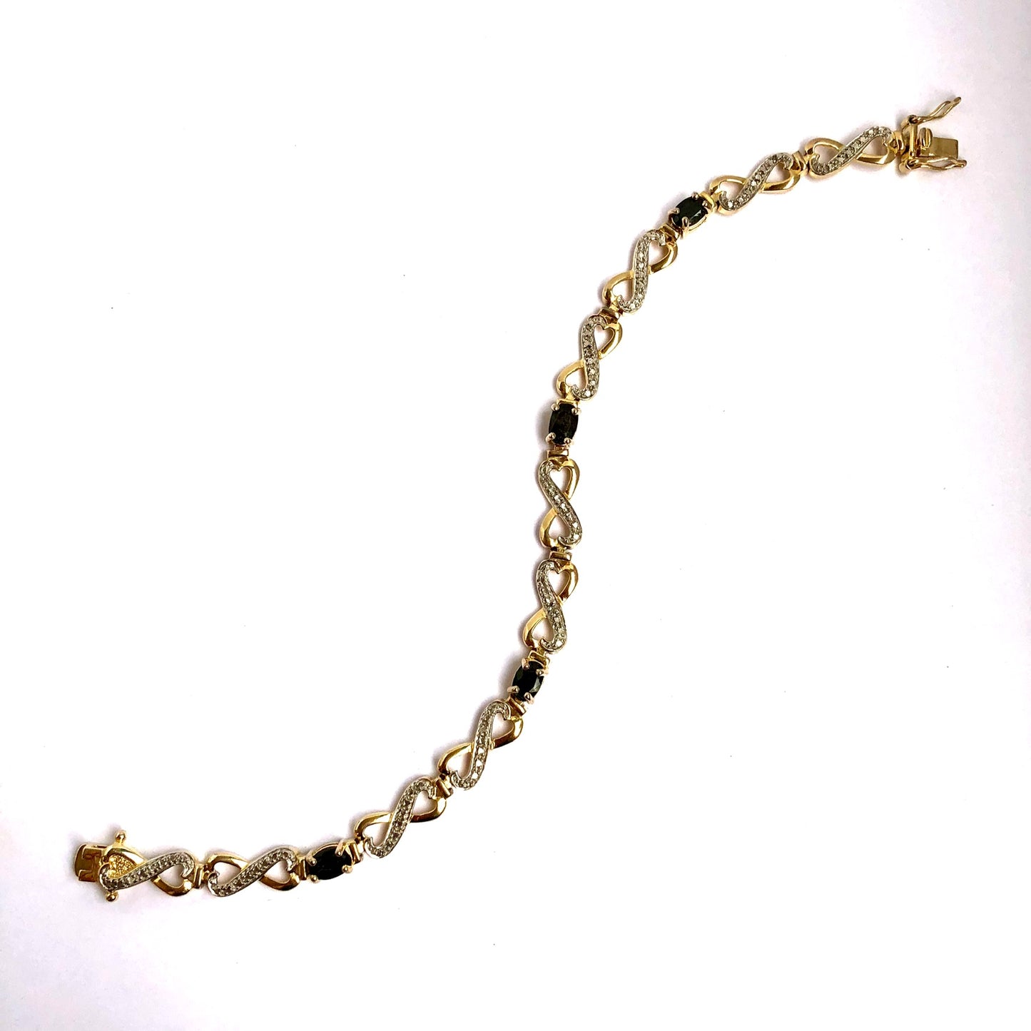 BLUE SAPPHIRE & DIAMONDS 14K GP Silver Tennis BRACELET 9.5g 7.5” long