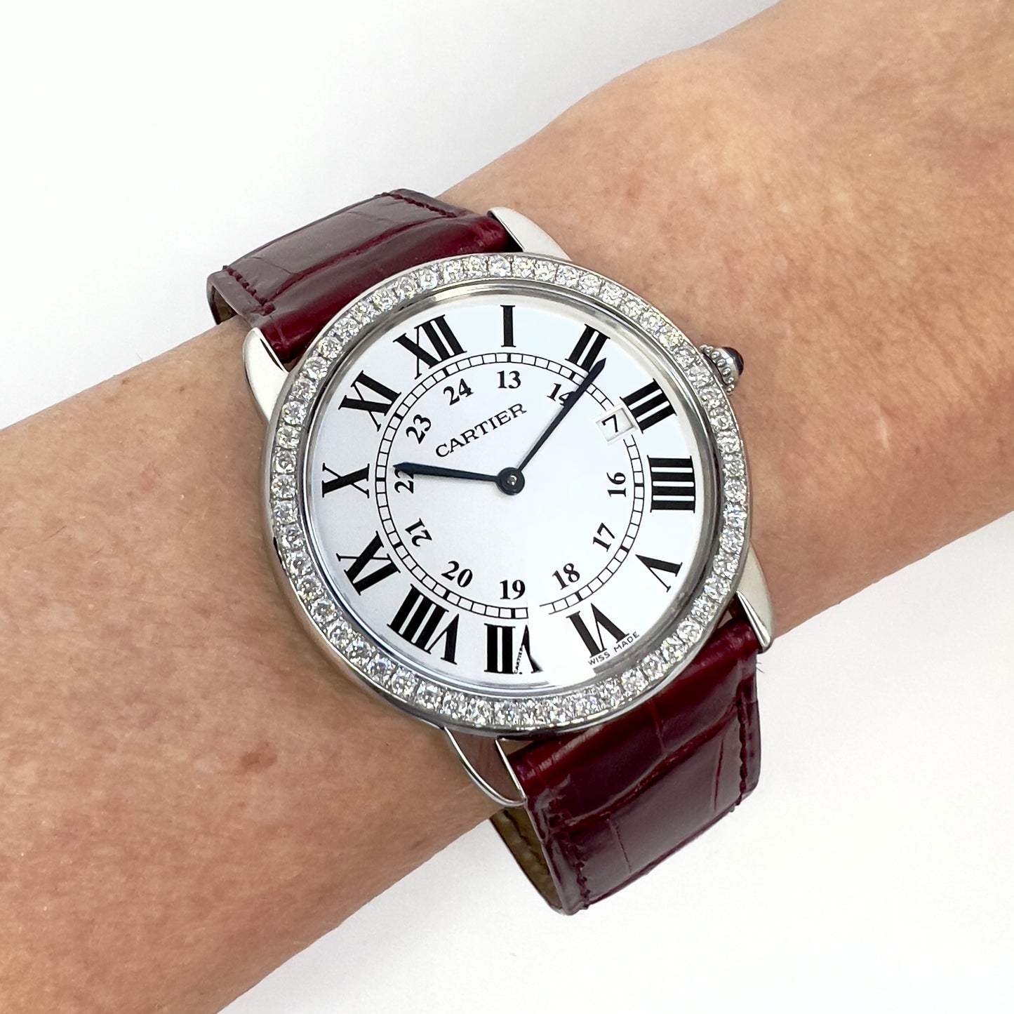 CARTIER RONDE SOLO Date 36mm Quartz Steel 0.90TCW DIAMOND Watch