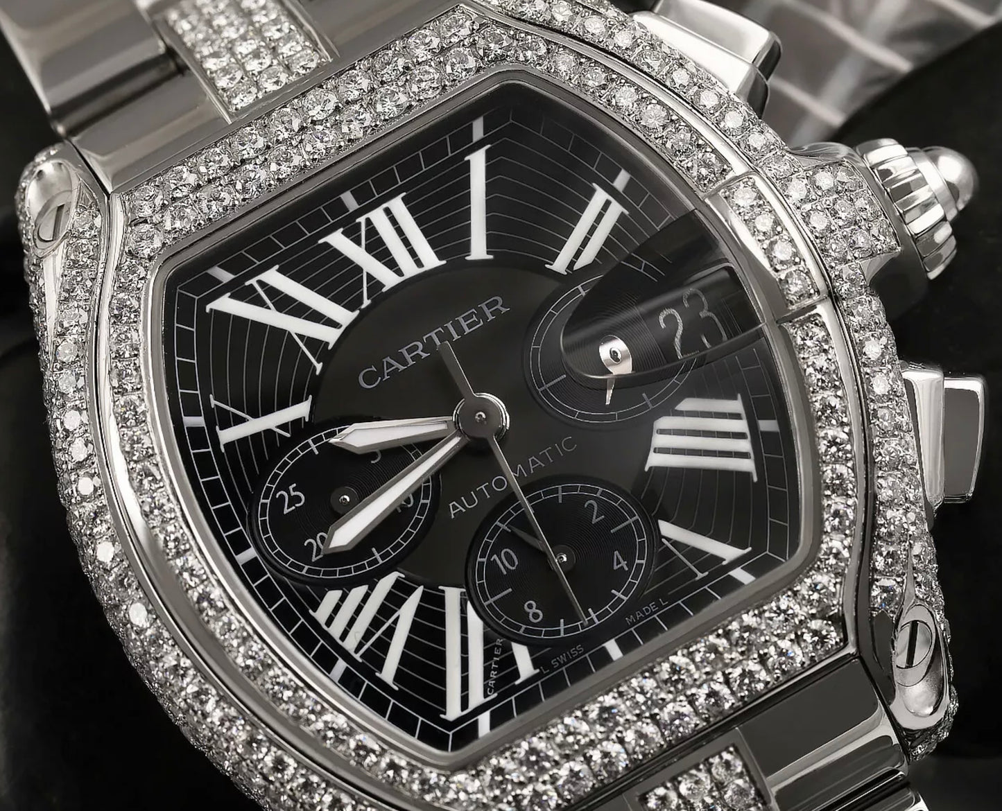 CARTIER ROADSTER 2618 Automatic 42mm Steel ~7TCW Diamond Watch