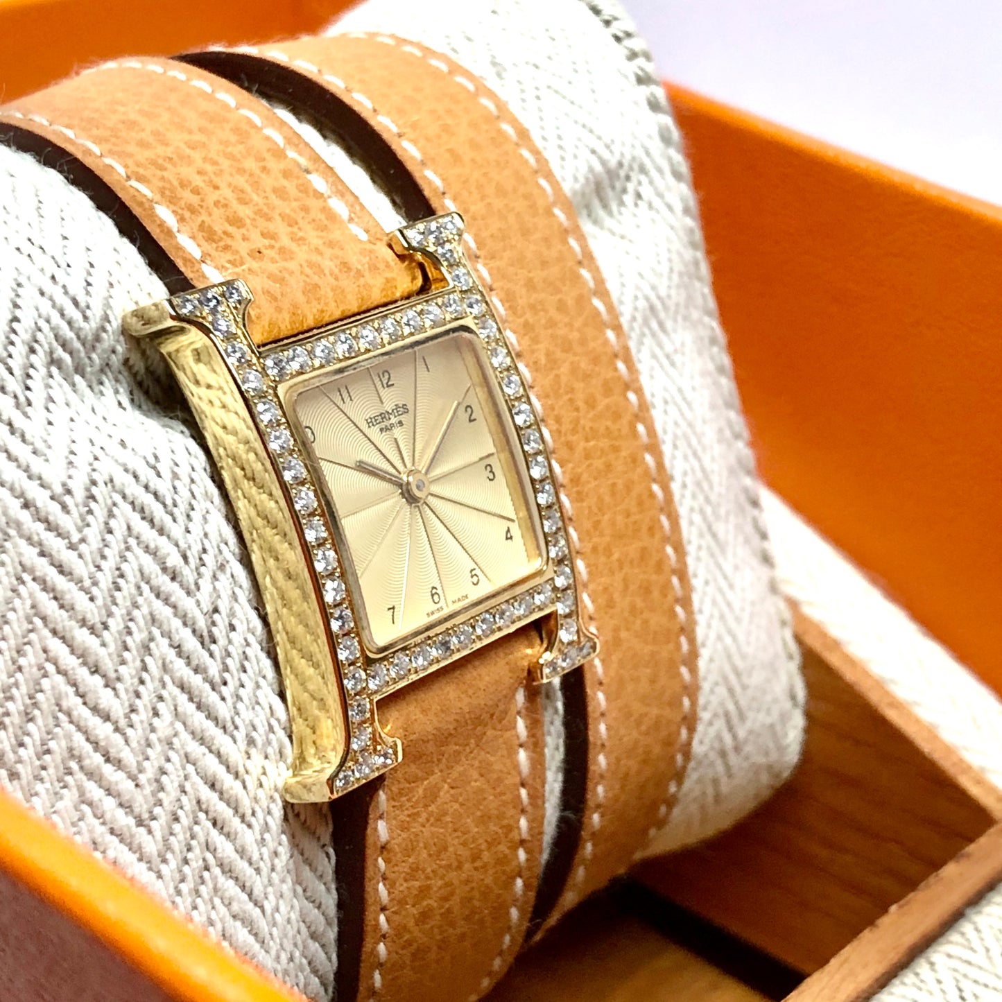 HERMÈS HEURE H Quartz 25mm Two Tone 0.91TCW DIAMOND Watch Hermès Double Tour Band