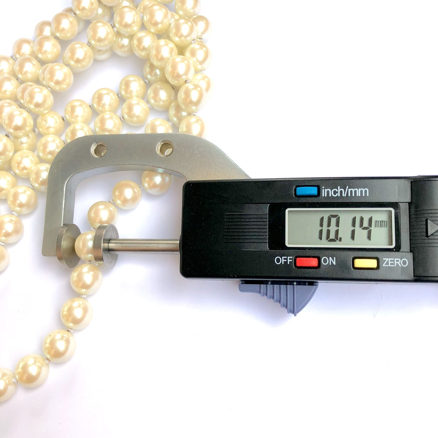 Champagne Faux PEARLS NECKLACE 27” Long Silver Detail Crystals