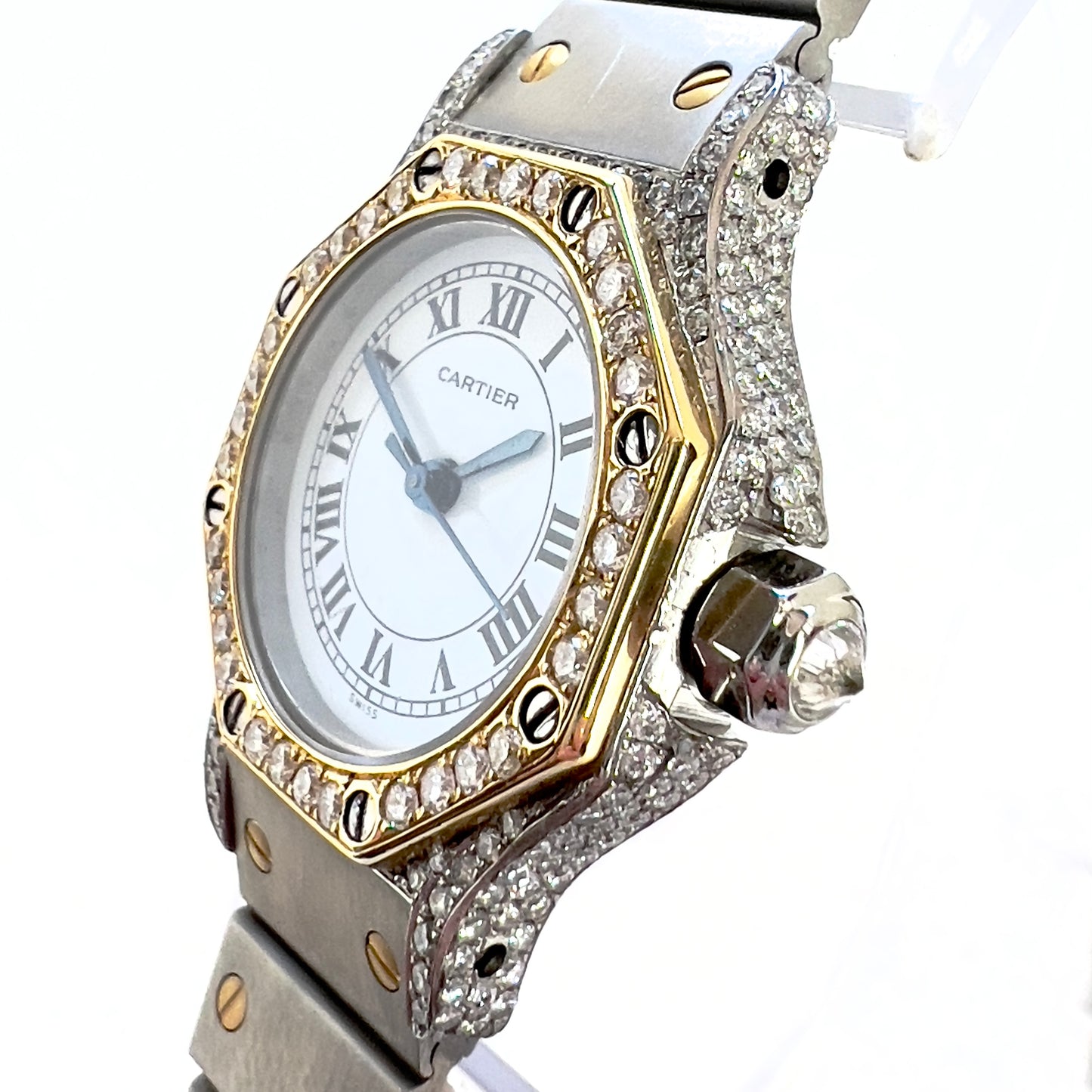 CARTIER SANTOS OCTAGON 25mm Automatic 2 Tone 1.5TCW DIAMOND Watch