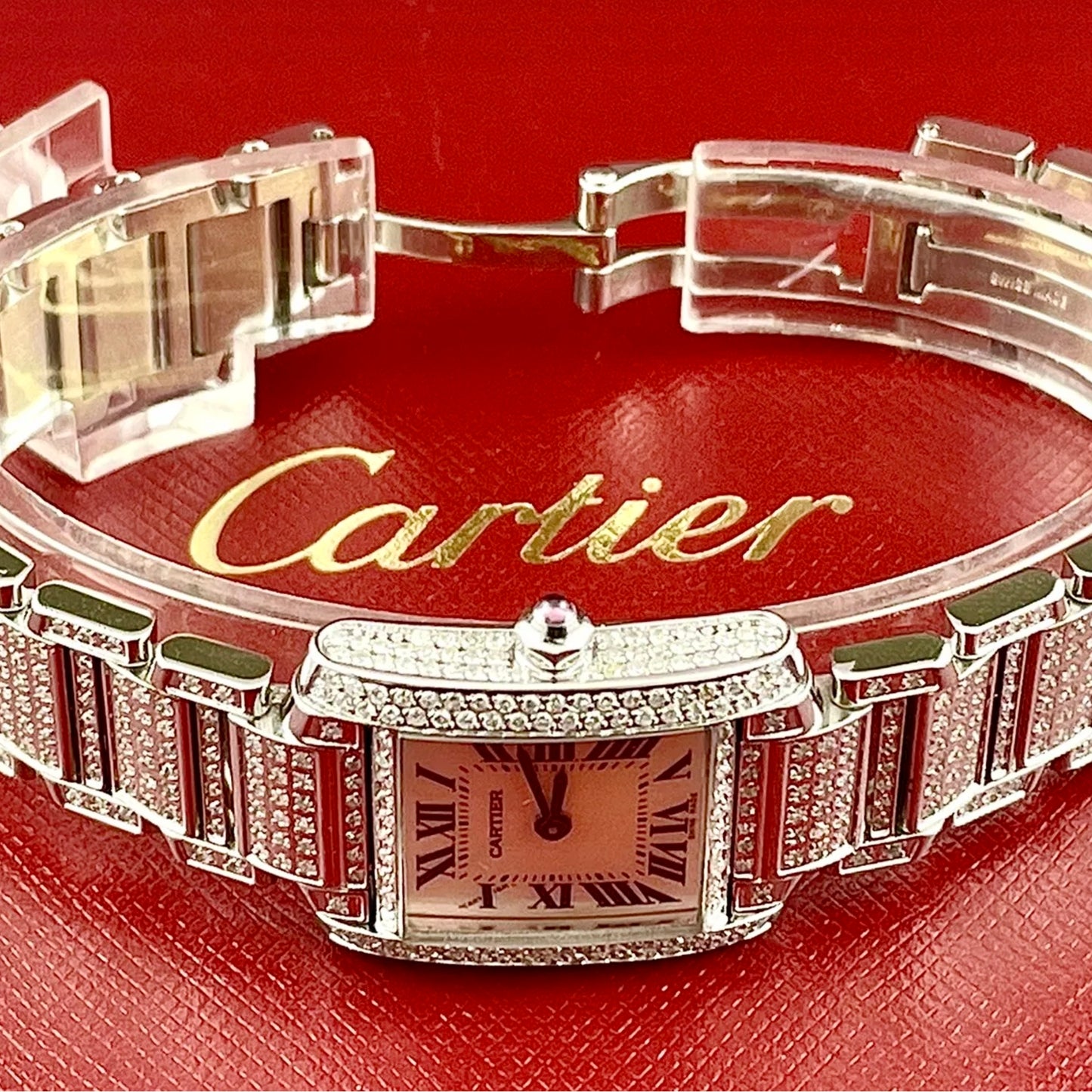 CARTIER TANK FRANCAISE Quartz 20mm Steel 6.2TCW Full DIAMOND Watch