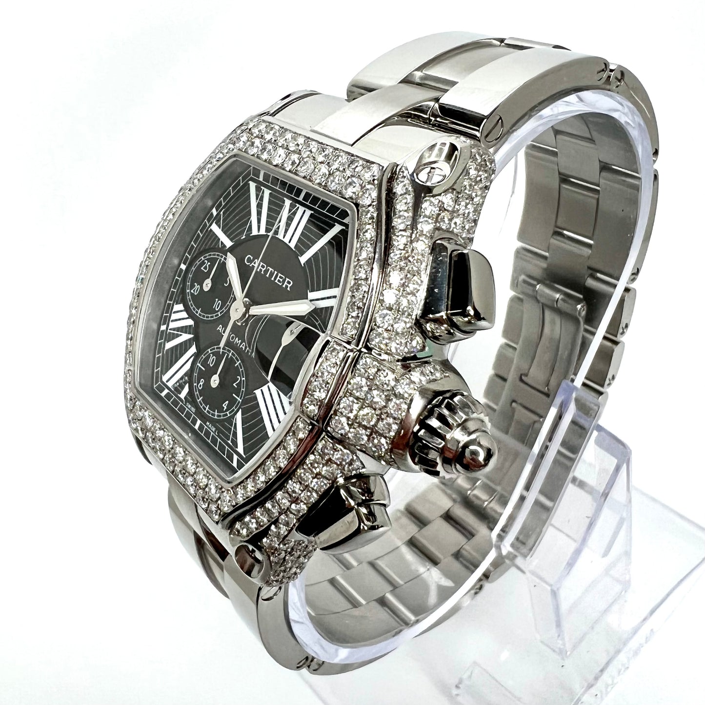 CARTIER ROADSTER 2618 Automatic 42mm Steel ~5.5TCW Diamond Watch