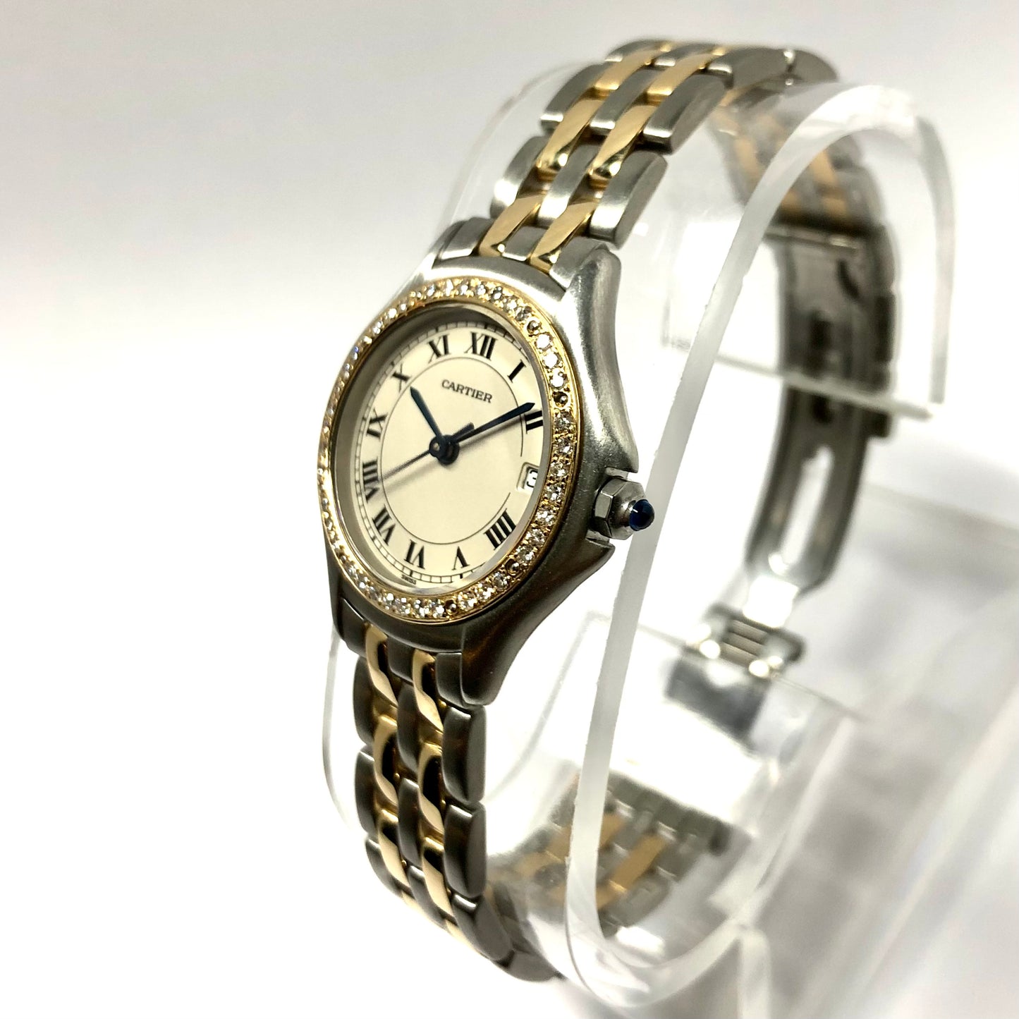 CARTIER PANTHERE COUGAR Quartz 27mm 2 Row Gold Steel Diamond Watch