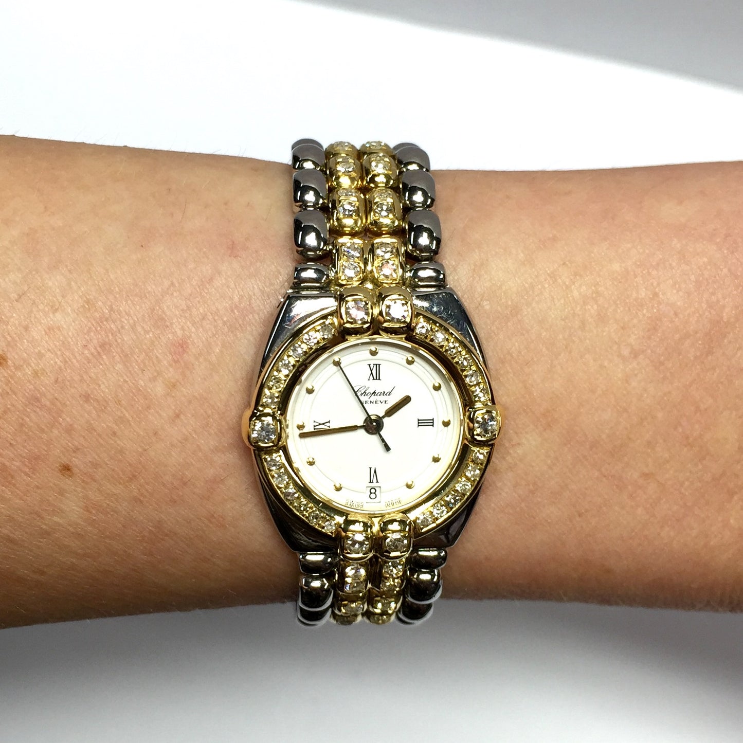 CHOPARD GSTAAD Quartz 24mm 2 Tone ~3TCW DIAMOND Watch