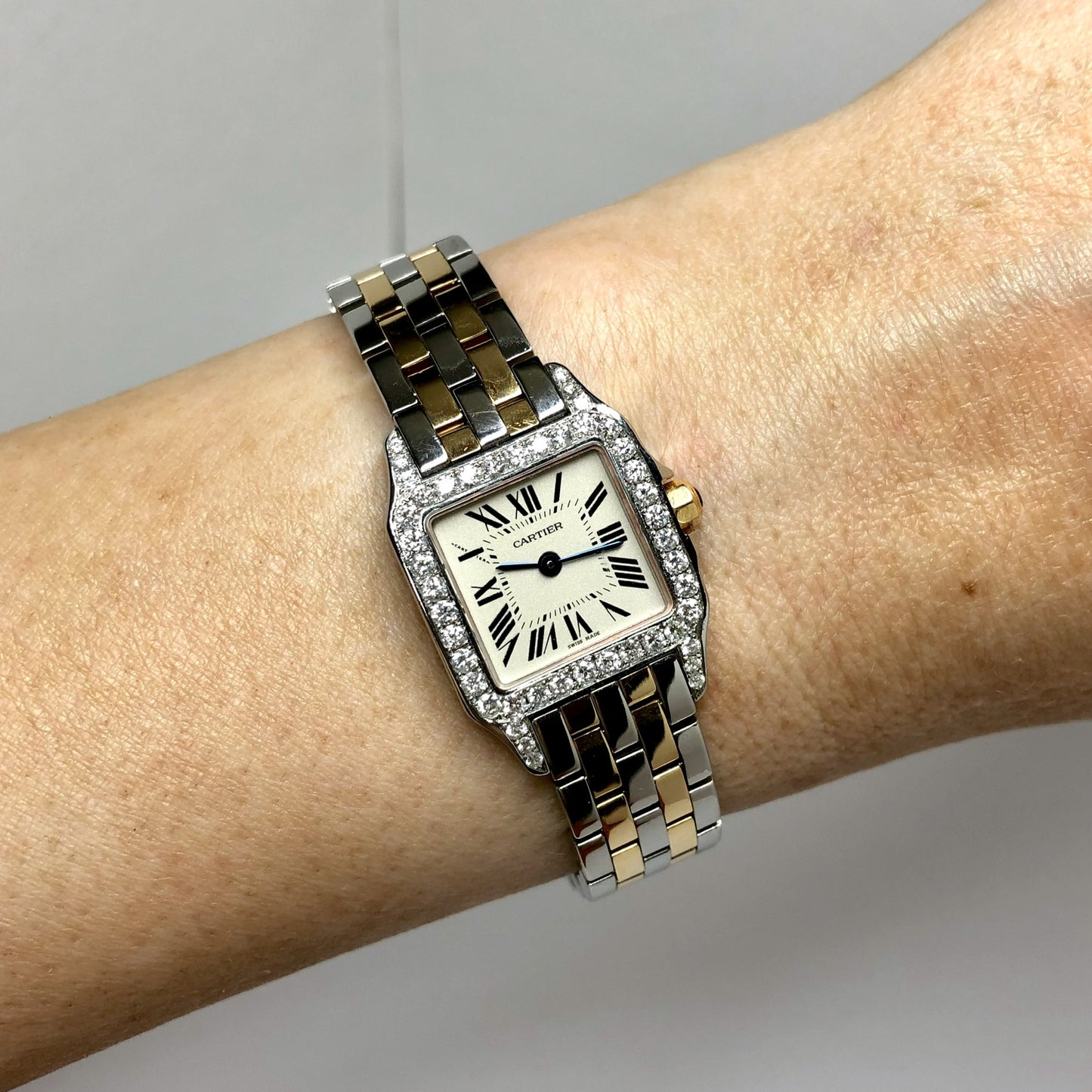 CARTIER SANTOS DEMOISELLE 2698 18K Gold &Steel .92TCW DIAMOND Bezel Ladies Watch