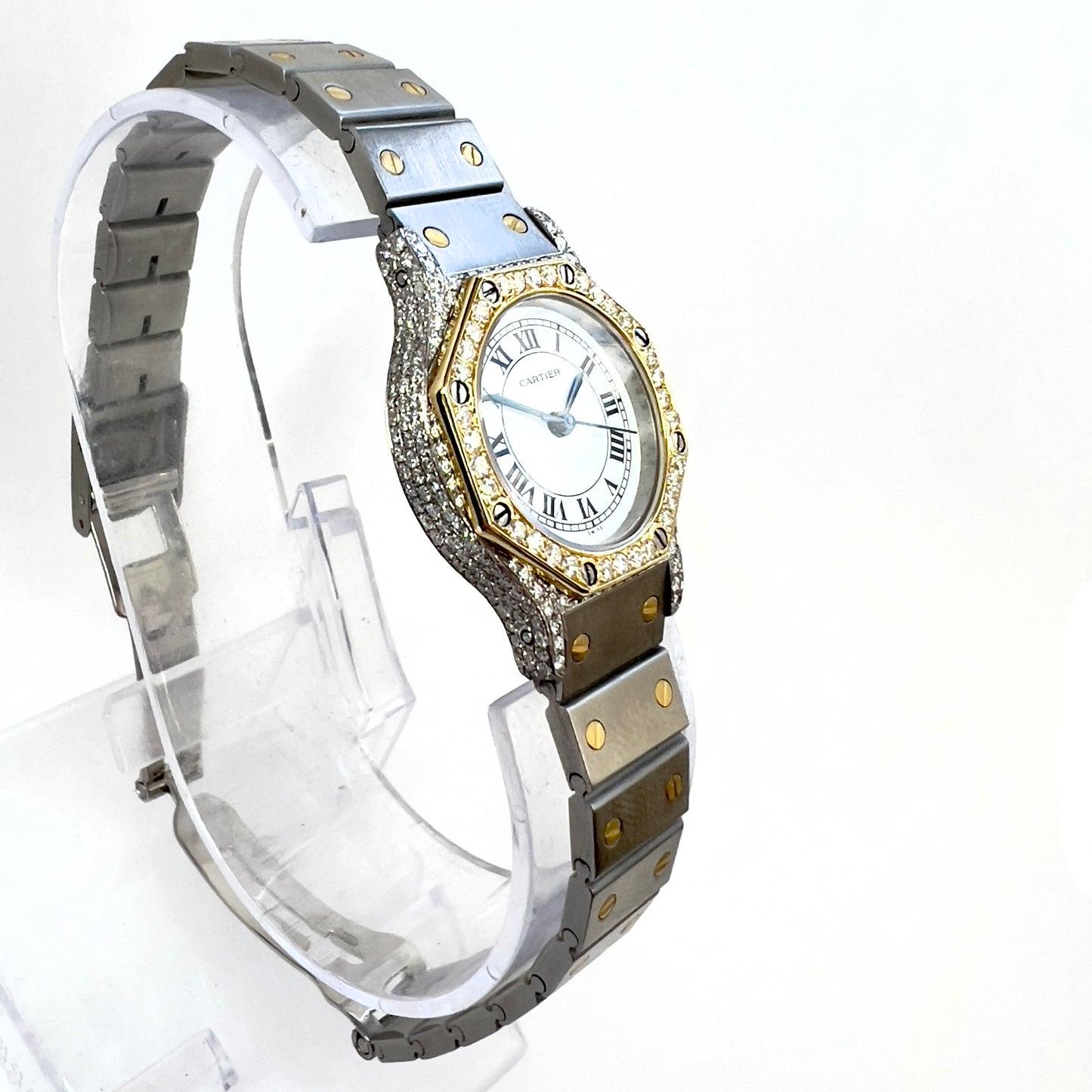 CARTIER SANTOS OCTAGON 25mm Automatic 2 Tone 1.5TCW DIAMOND Watch