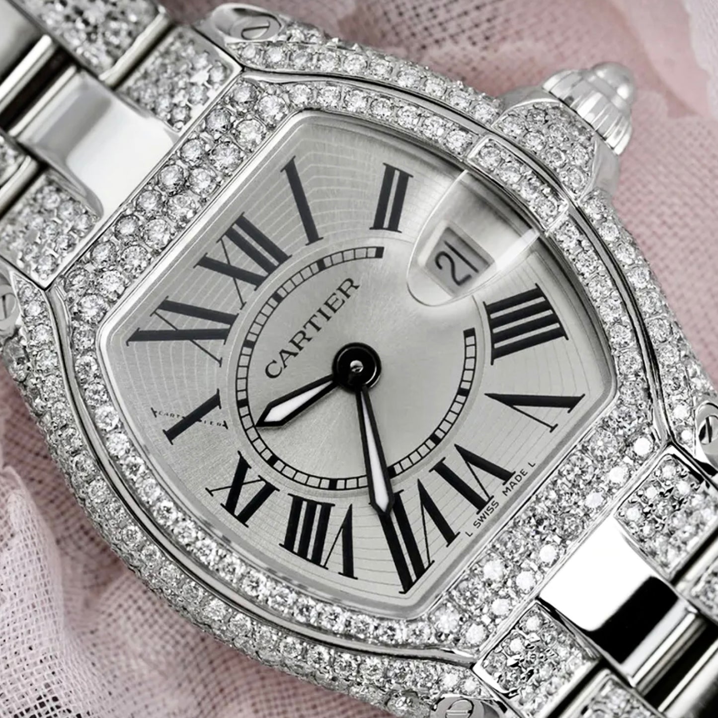 CARTIER ROADSTER Quartz 31mm Steel ~6TCW Diamond Watch
