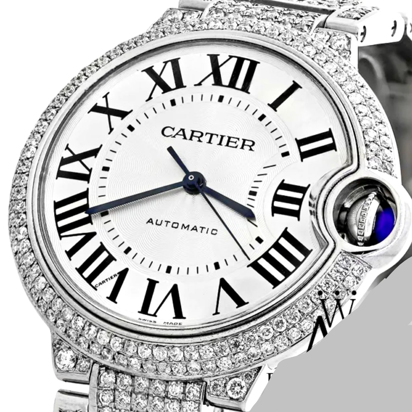 CARTIER BALLON BLEU 28mm Quartz Steel ~7TCW DIAMOND Watch