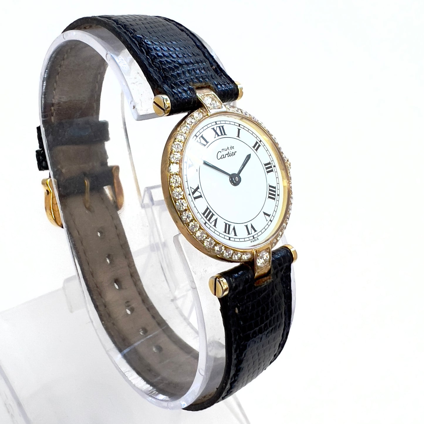 MUST DE CARTIER VERMEIL 24mm Quartz GP Silver 0.58TCW Diamond Watch