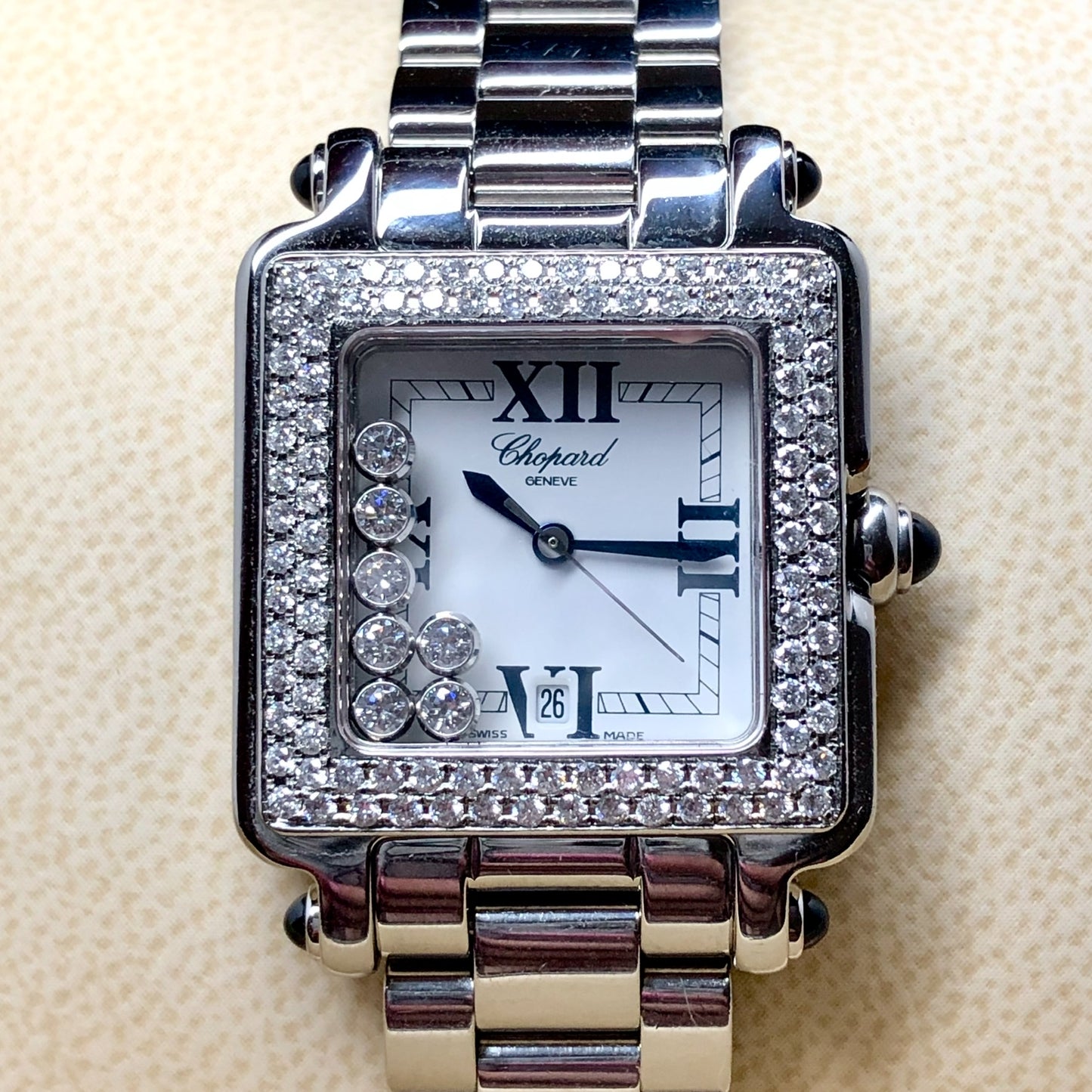 CHOPARD HAPPY SPORT Steel 27mm 7 Floating DIAMONDS ~2.5TCW Diamond Watch