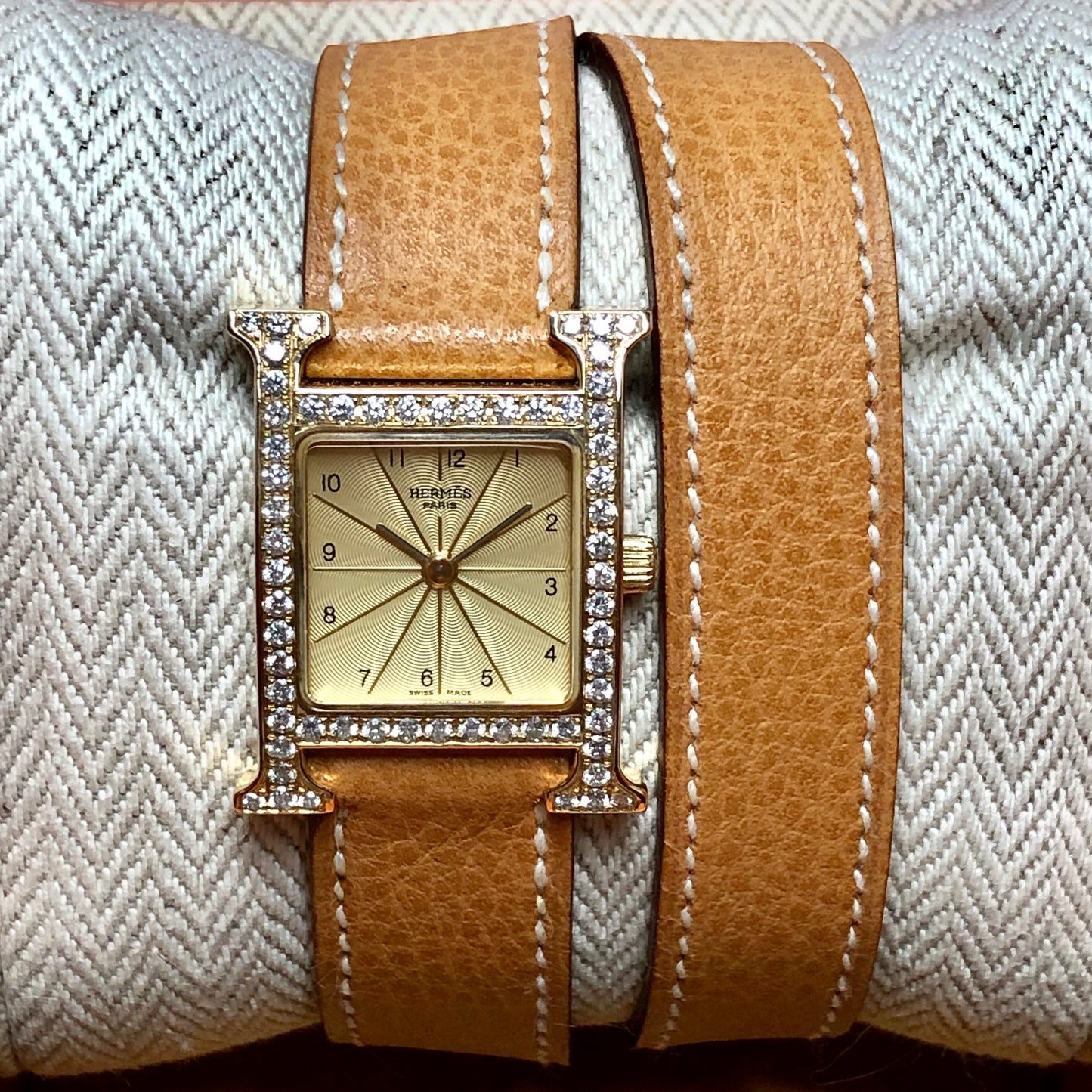 HERMÈS HEURE H Quartz 25mm Two Tone 0.91TCW DIAMOND Watch Hermès Double Tour Band