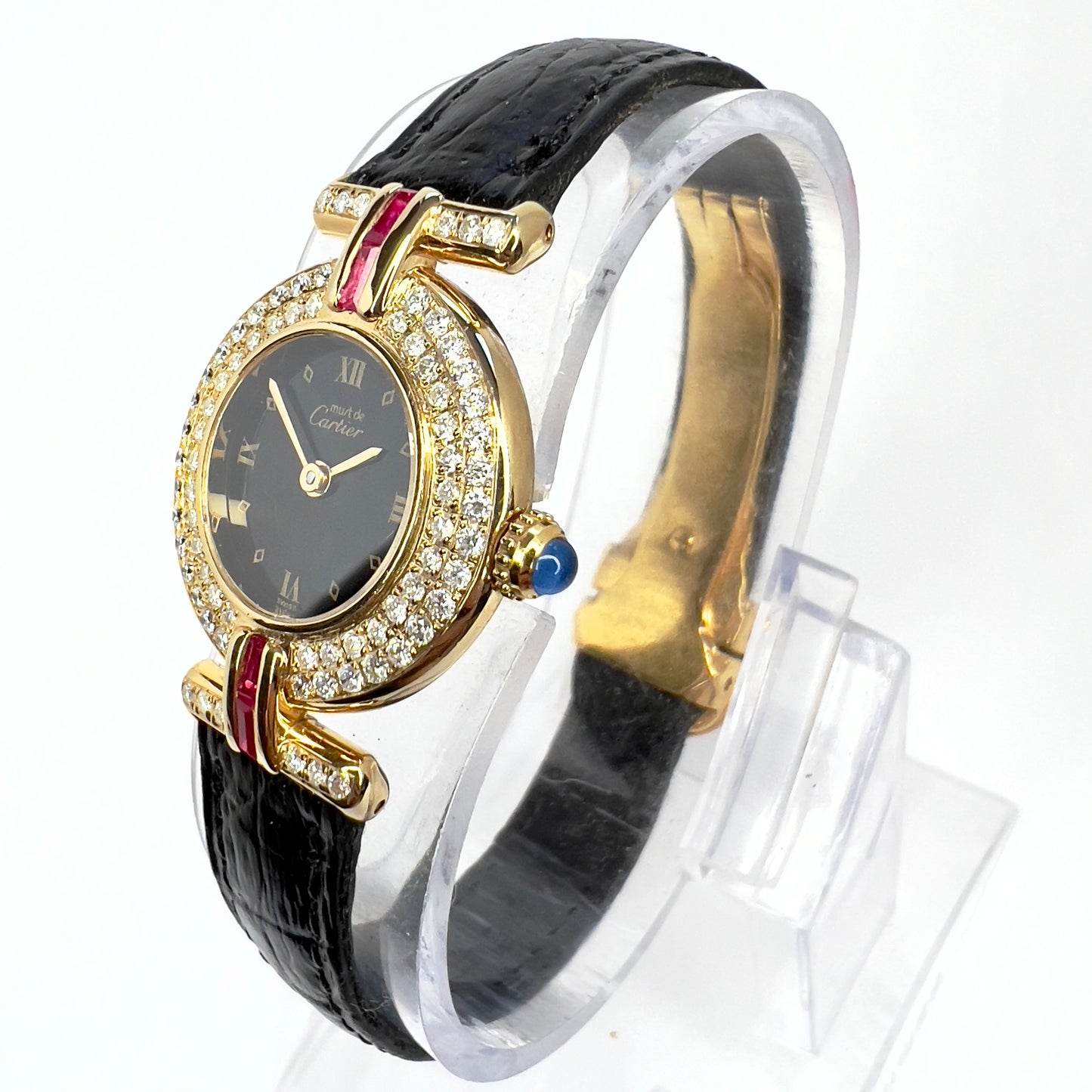 CARTIER VERMEIL COLISÈE Quartz 24mm GoldPlated Silver 0.83TCW DIAMONDS
& Red Rubies Watch