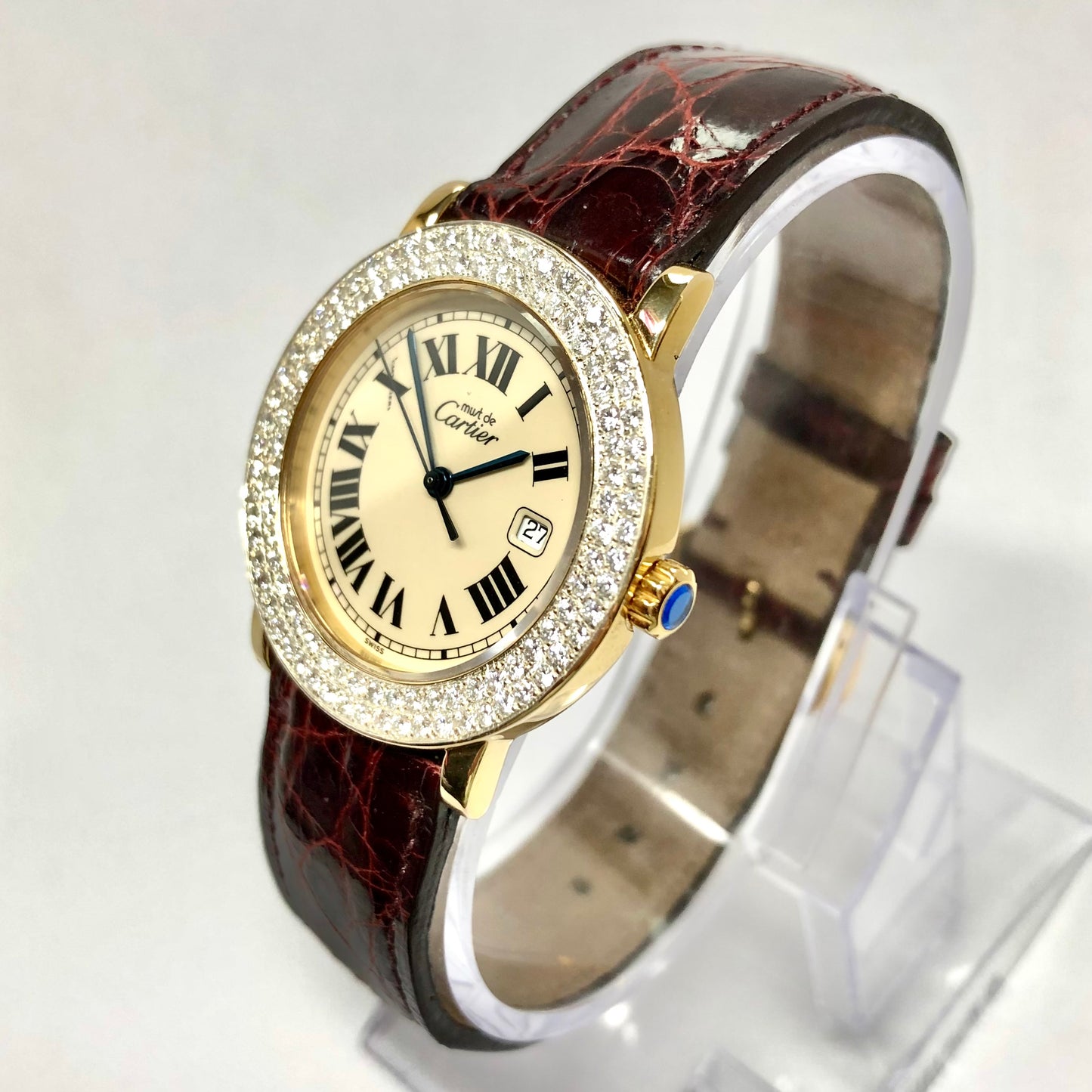 Must De CARTIER RONDE Quartz 32mm GP Silver 1.34TCW Diamond Watch