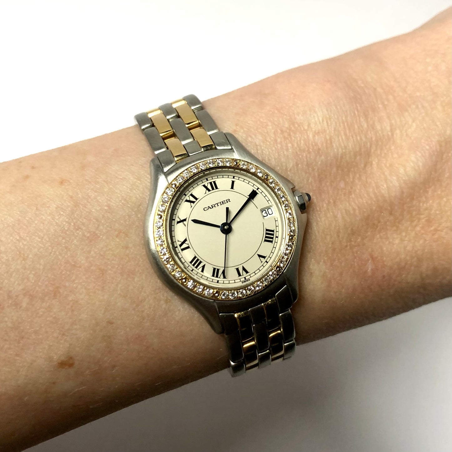 CARTIER PANTHERE COUGAR Quartz 27mm 2 Row Gold Steel Diamond Watch