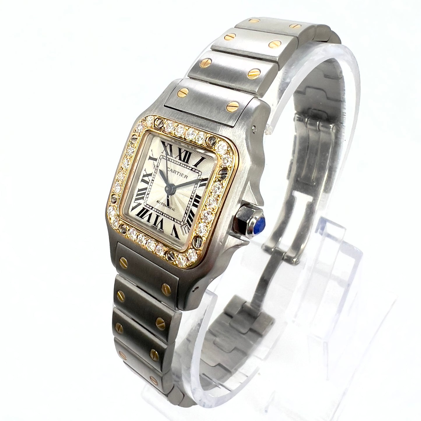 CARTIER SANTOS GALBEE Date 24mm Automatic 2 Tone 0.69TCW Diamond Watch NEW Model