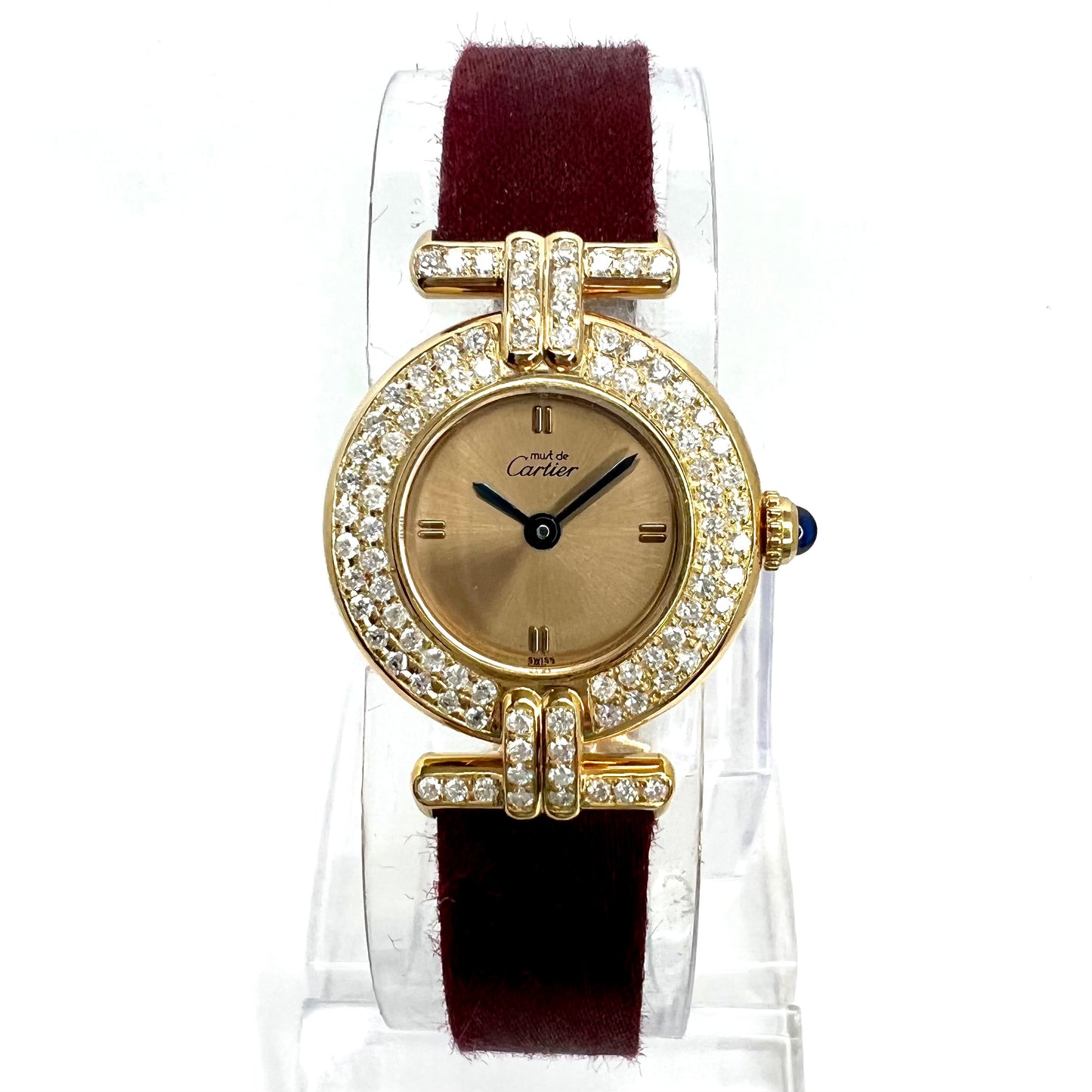 CARTIER VERMEIL COLISÈE Quartz 24mm GP Silver 1.27TCW DIAMOND Gold Dial Watch