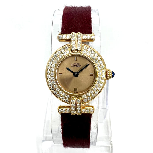CARTIER VERMEIL COLISÈE Quartz 24mm GP Silver 1.27TCW DIAMOND Gold Dial Watch