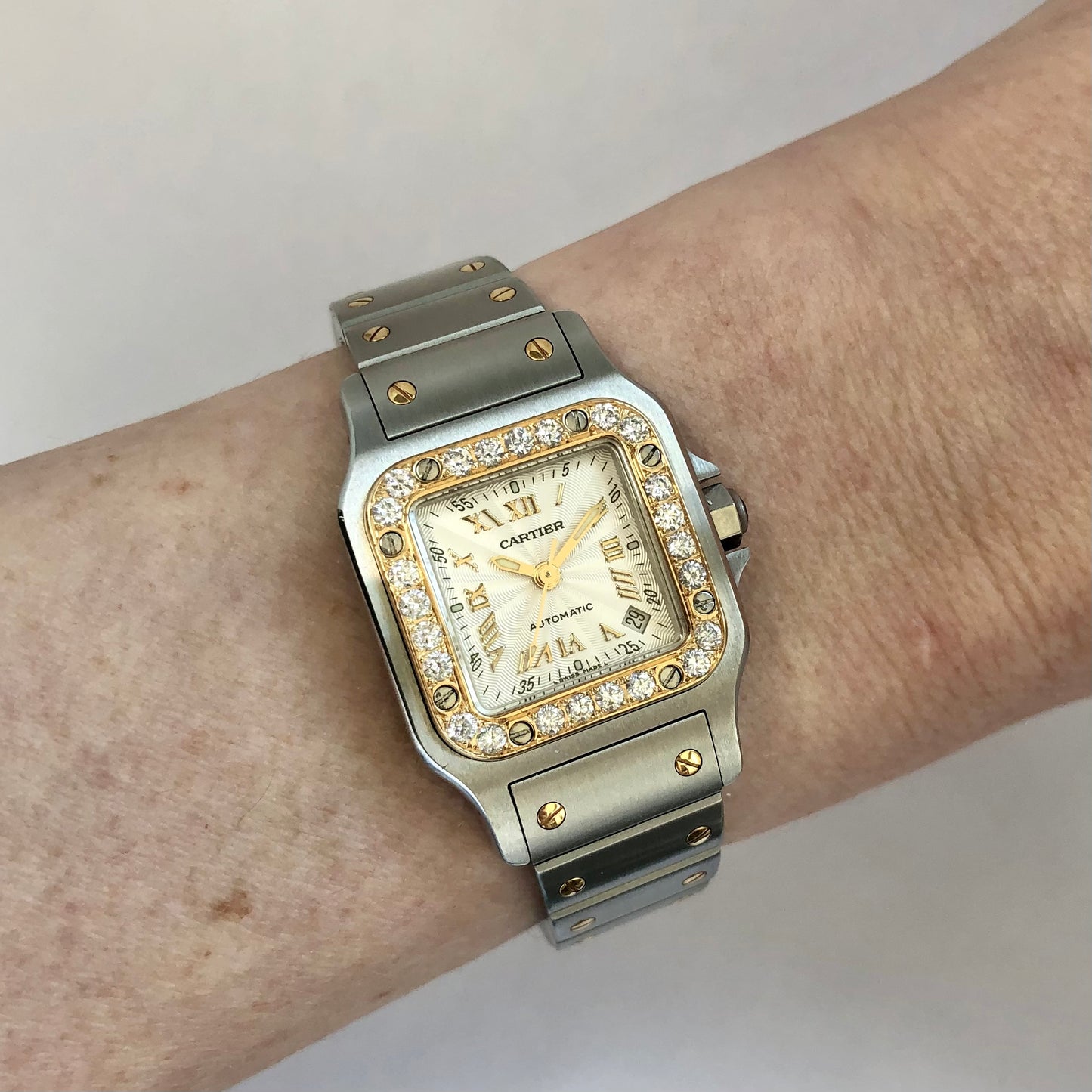 CARTIER SANTOS GALBEE 24mm Automatic 2 Tone 0.69TCW Diamond Watch