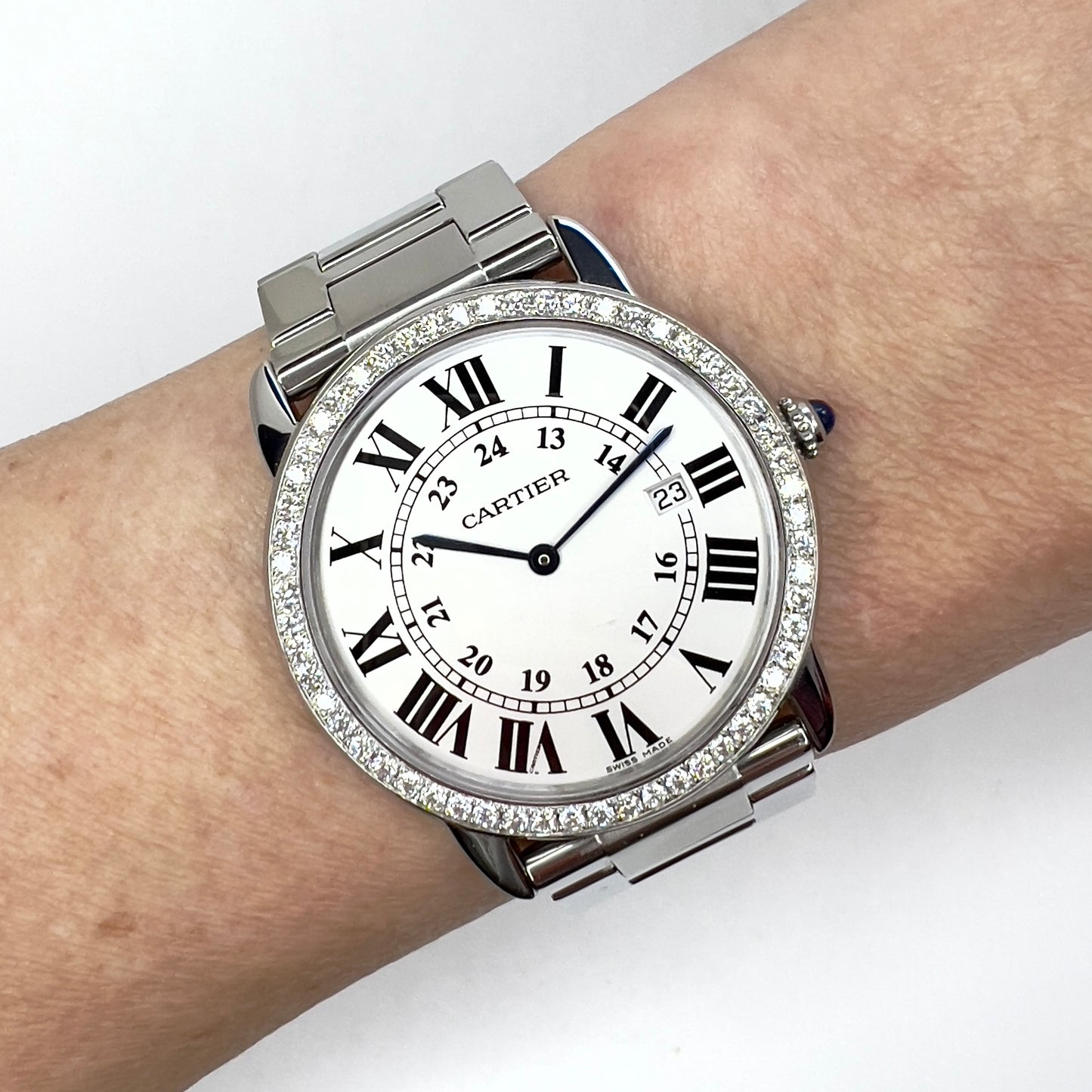 CARTIER RONDE SOLO Date 36mm Quartz Steel 1TCW DIAMOND Watch