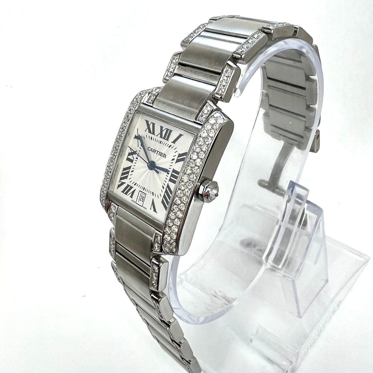 CARTIER TANK FRANCAISE Automatic 28mm Steel ~3.85TCW DIAMOND Watch