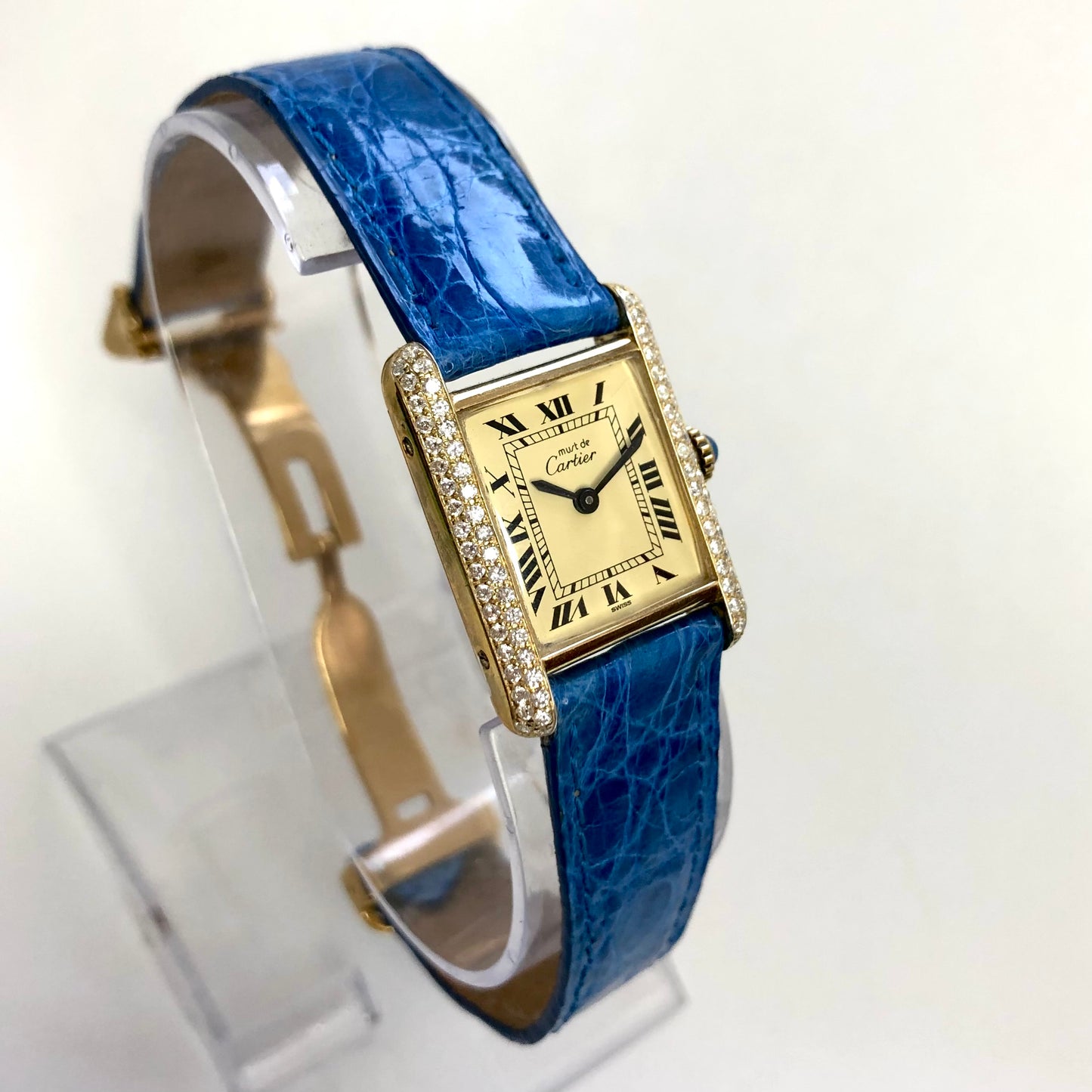 CARTIER TANK Manual Winding 20mm GP Silver 0.67TCW Diamond Watch