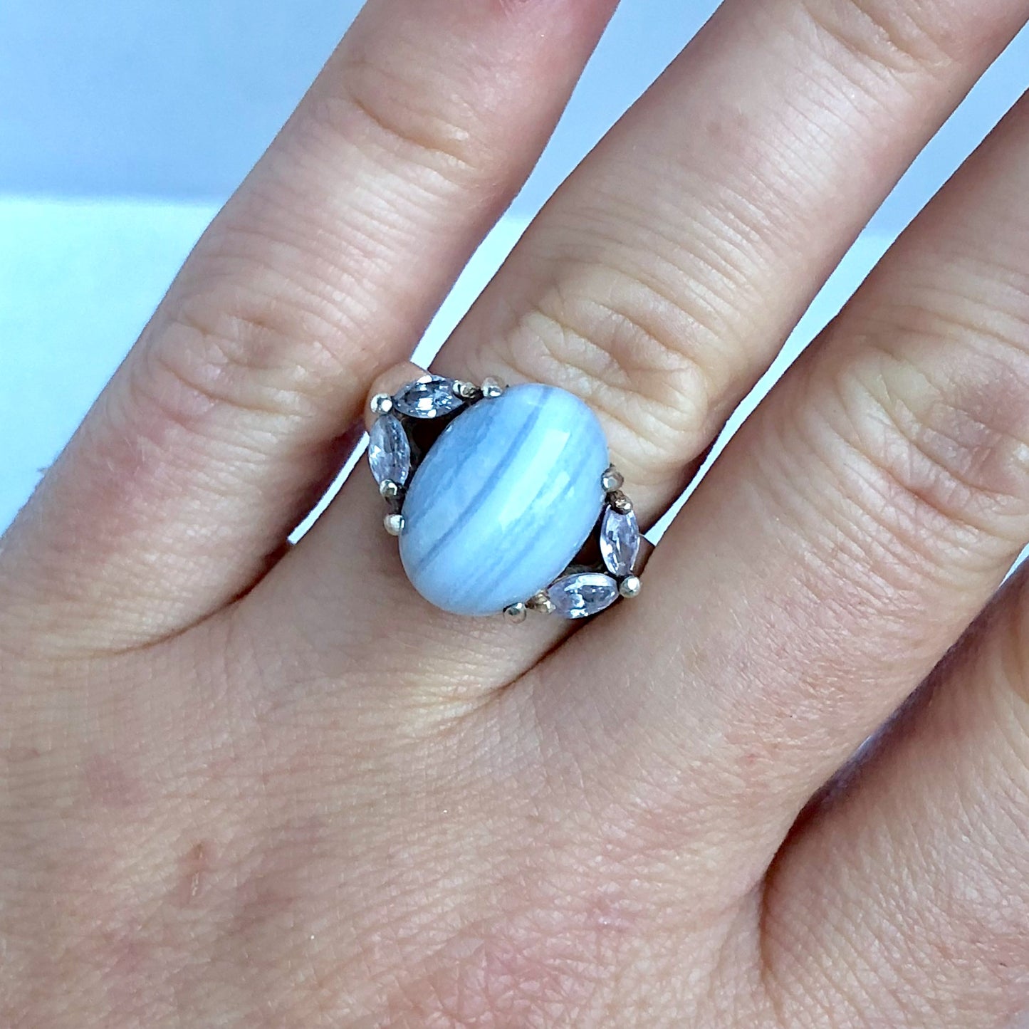 Sterling Silver Purple Gemstone & Purple Crystals Ladies RING 5.12g, Size 6.25