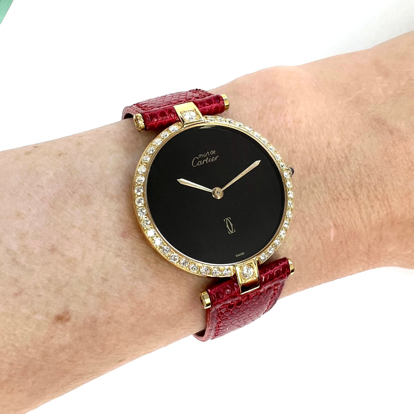 MUST DE CARTIER VERMEIL 30mm Quartz GP Silver 0..78TCW Diamond Watch