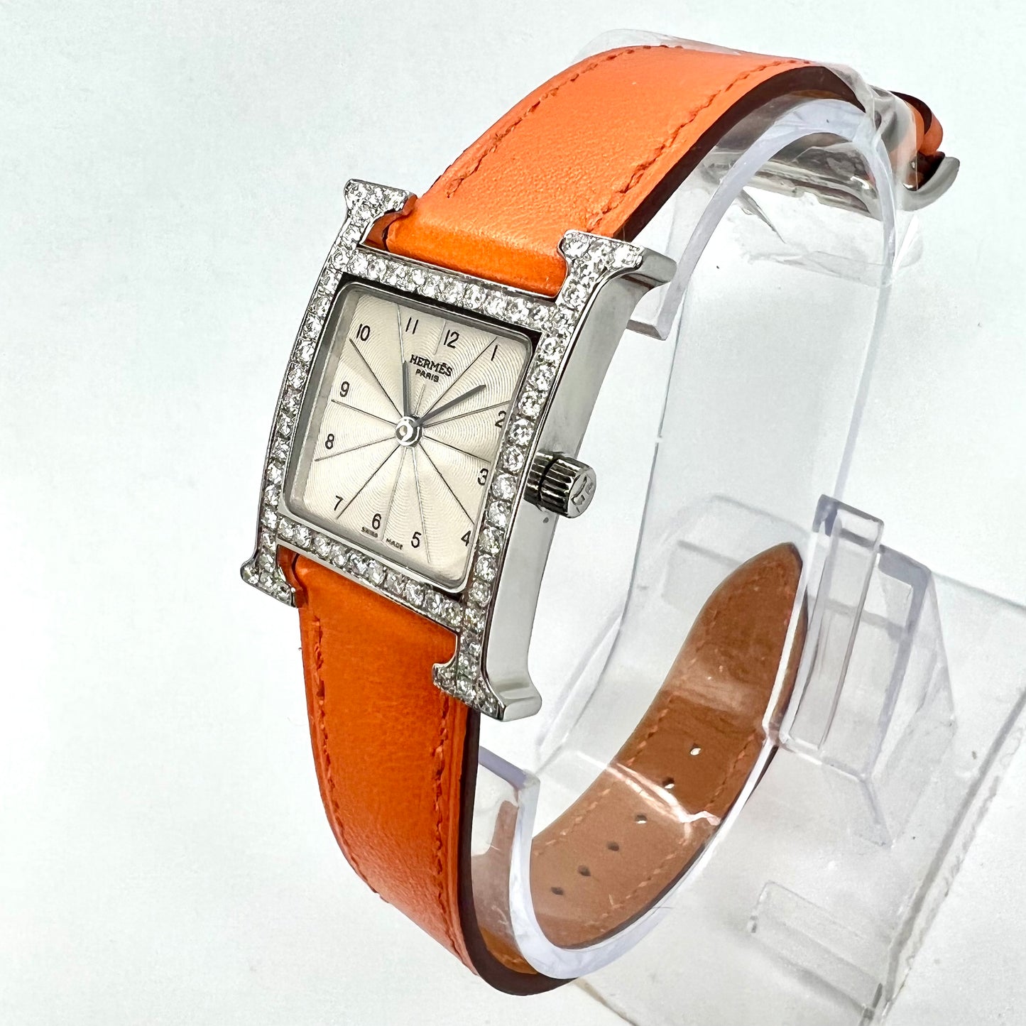 HERMES HEURE H 25mm Steel Watch 0.91TCW DIAMOND Bezel