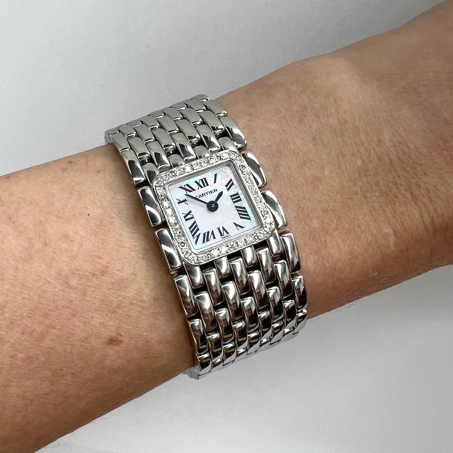 CARTIER Panthere RUBAN Quartz 21mm Steel 0.27TCW DIAMOND Watch