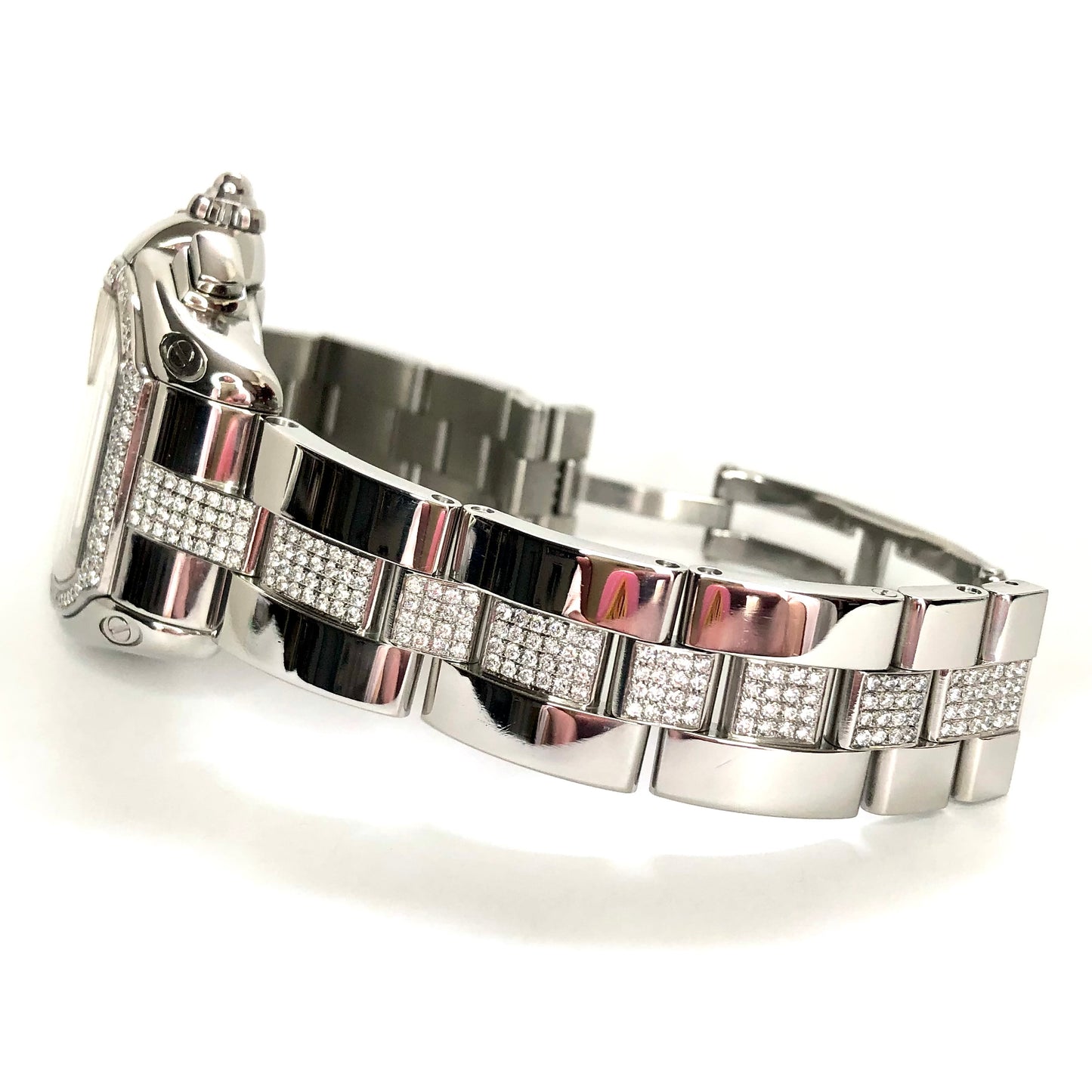 CARTIER ROADSTER Chronograph Automatic 42mm Steel ~2.5TCW DIAMOND Bezel & Bracelet Watch