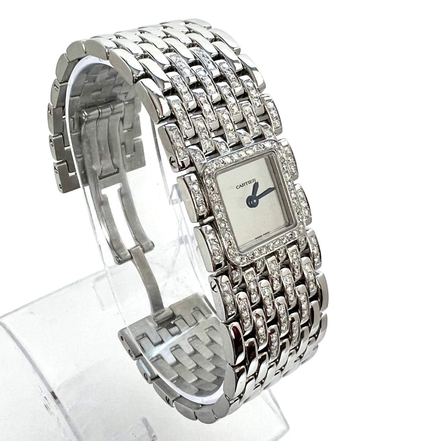 CARTIER Panthere RUBAN Quartz Steel ~1.32TCW DIAMOND Watch