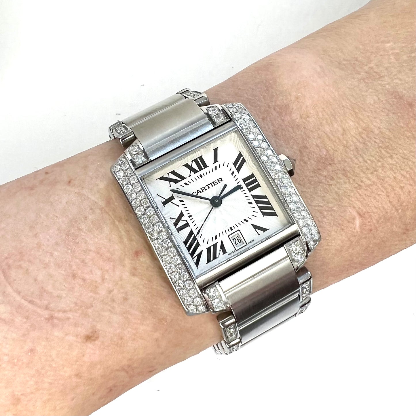 CARTIER TANK FRANCAISE Automatic 28mm Steel ~3.85TCW DIAMOND Watch