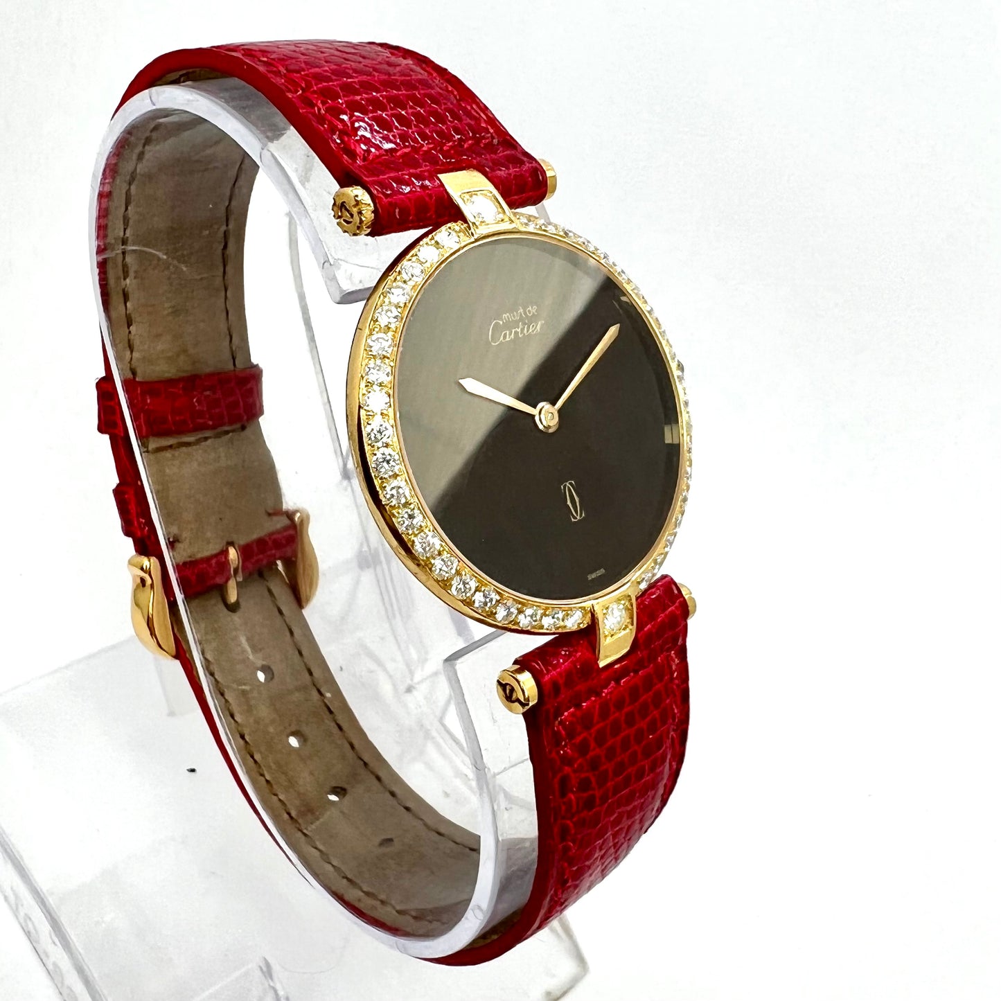 MUST DE CARTIER VERMEIL 30mm Quartz GP Silver 0..78TCW Diamond Watch