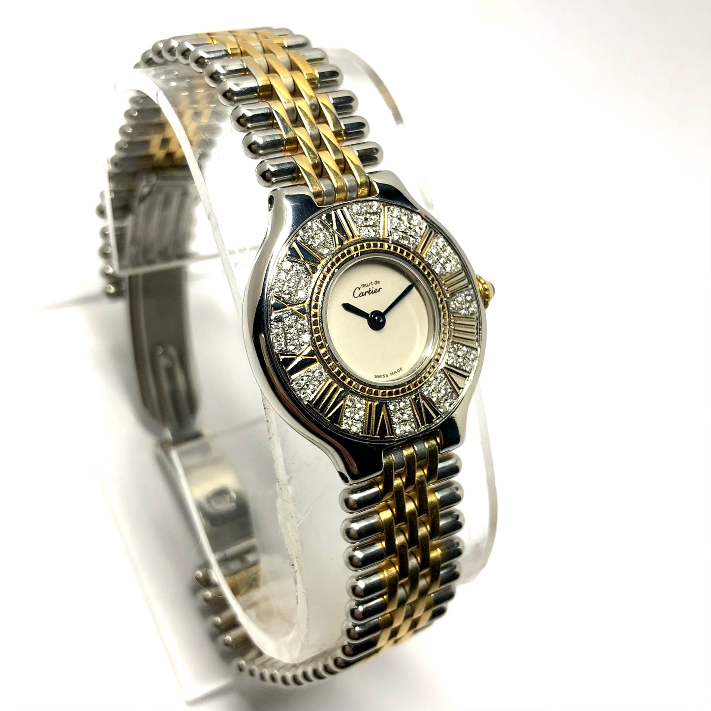 CARTIER MUST 21 Quartz 28mm 2 Tone Watch 0.41TCW Diamonds