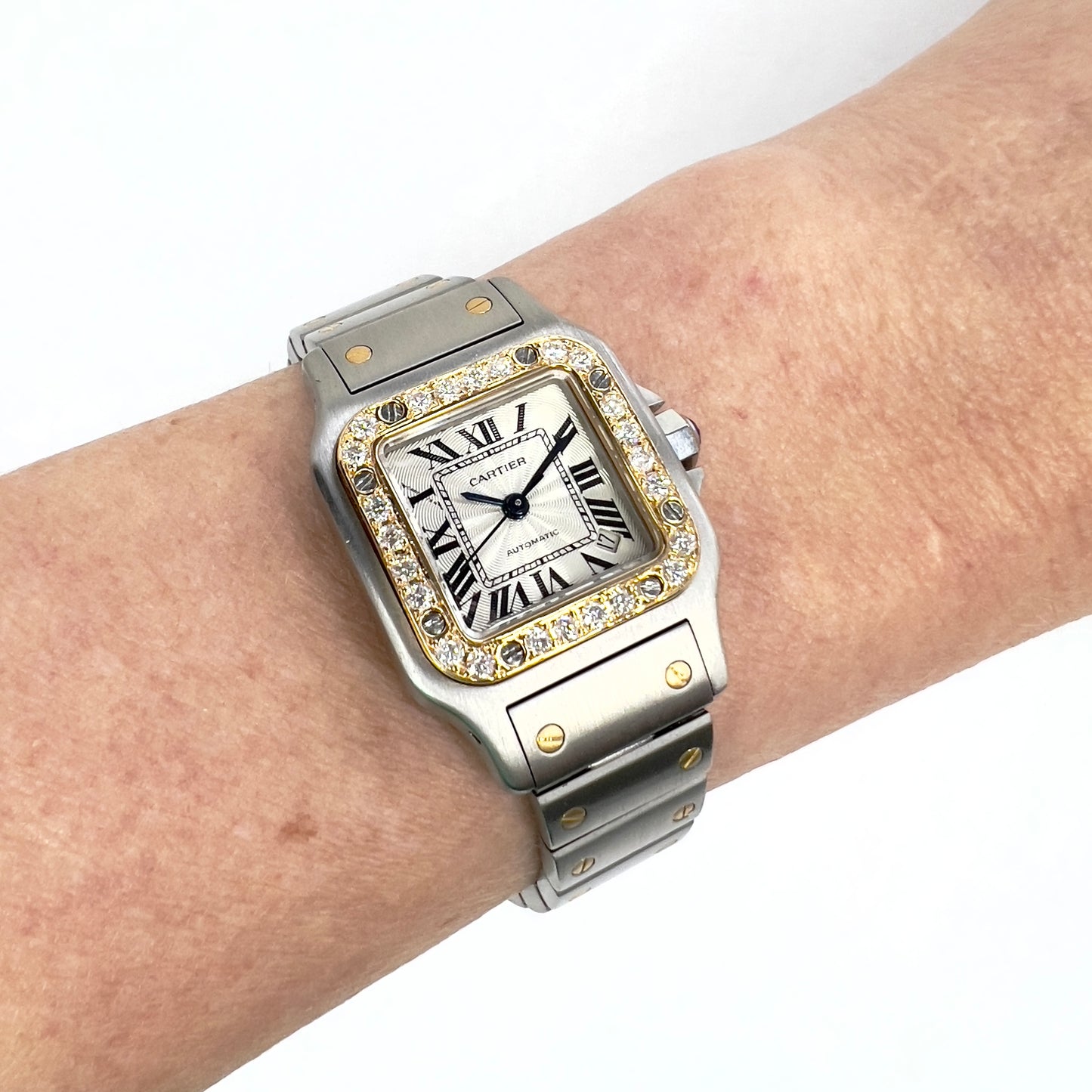 CARTIER SANTOS GALBEE Date 24mm Automatic 2 Tone 0.69TCW Diamond Watch NEW Model