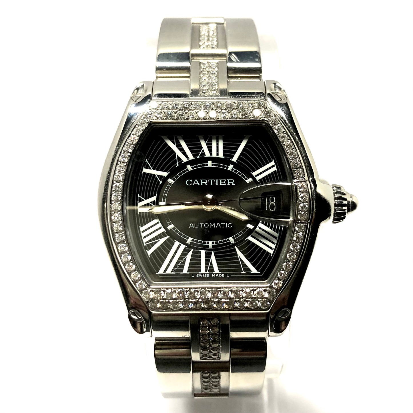 CARTIER ROADSTER 2510 Automatic 36mm Steel 1.69TCW DIAMOND Watch