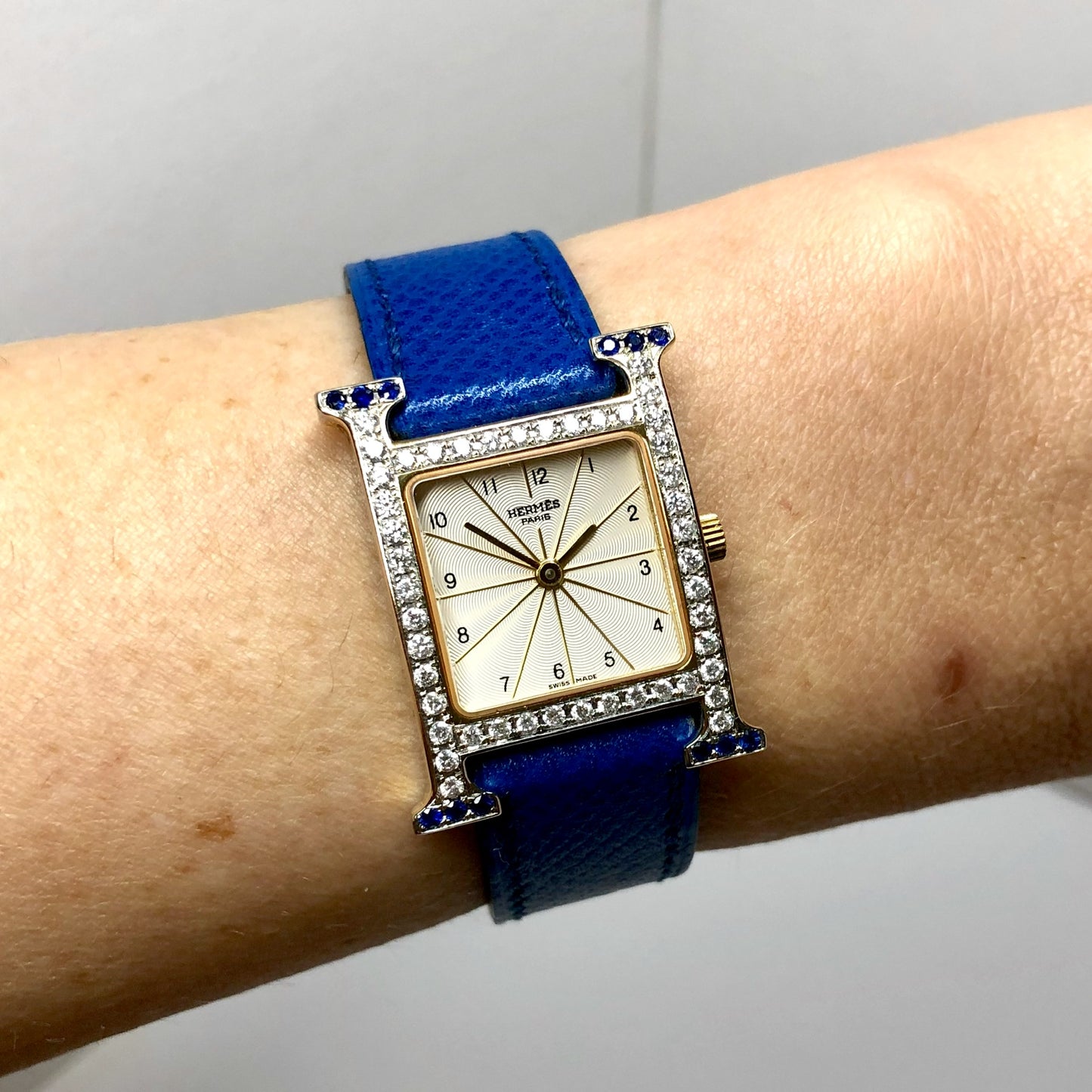 HERMÈS HEURE H Quartz 25mm 2 Tone 0.68TCW DIAMONDS 0.2TCW Sapphires Watch