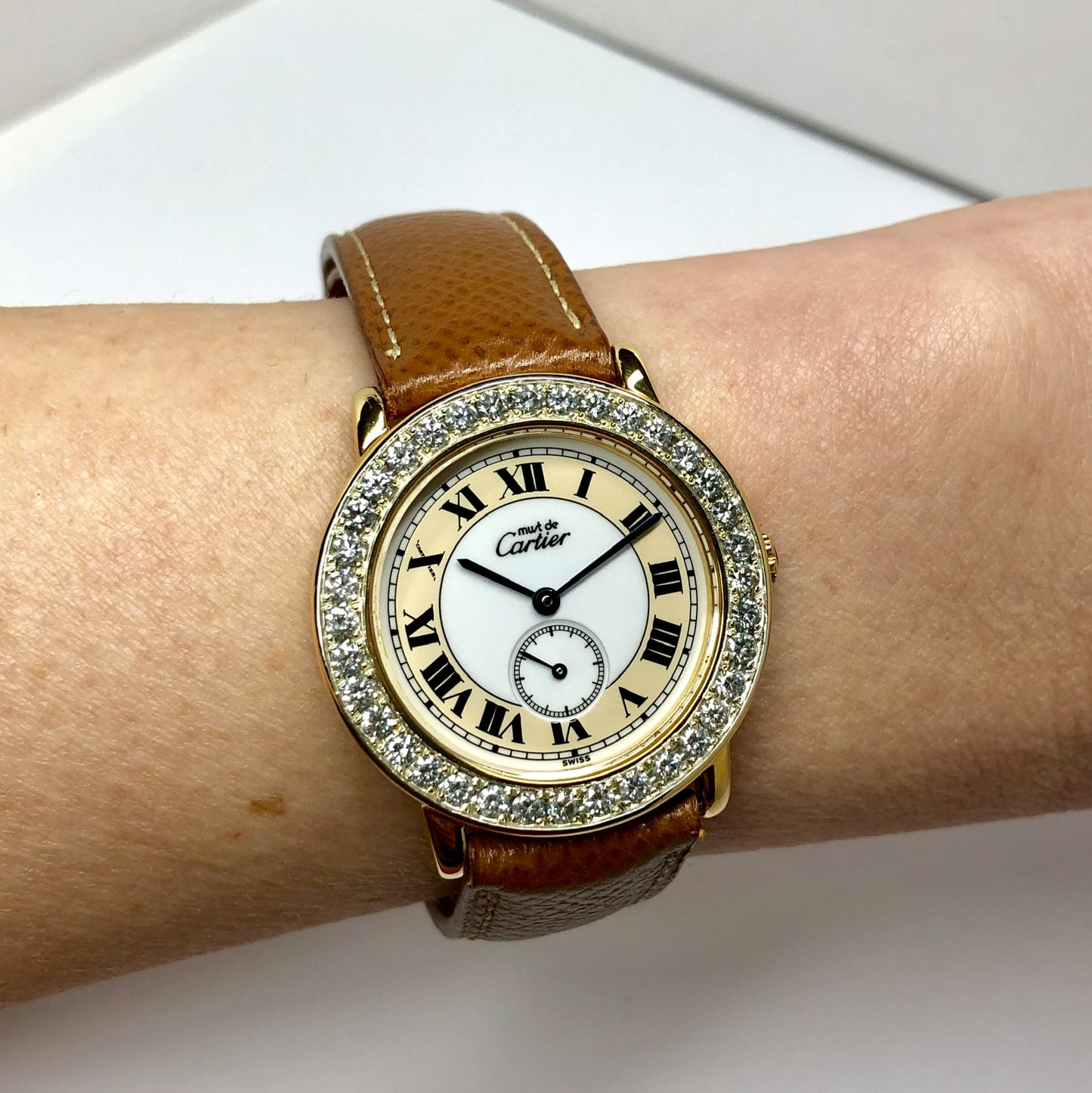 Must De CARTIER Quartz 18K Electroplated 1.59TCW F-G VS-SI DIAMOND Ladies Watch