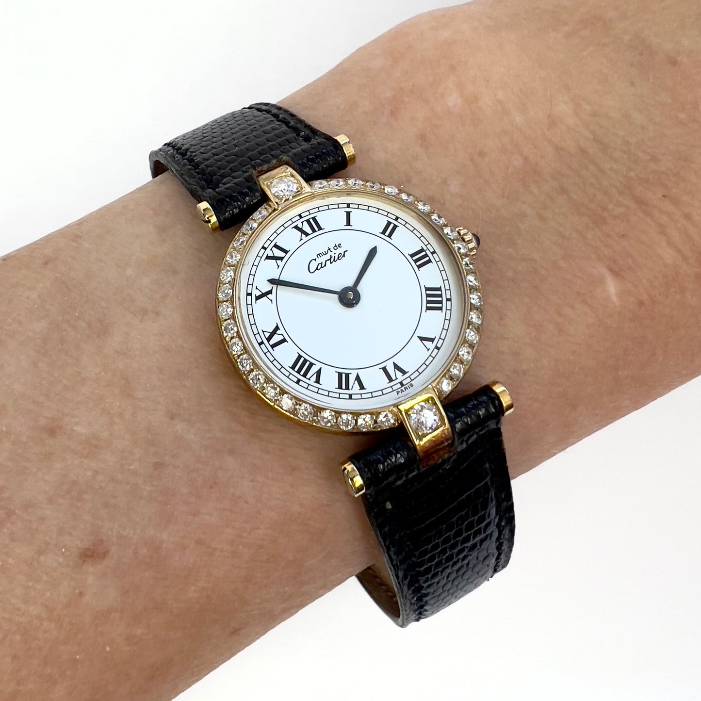 MUST DE CARTIER VERMEIL 24mm Quartz GP Silver 0.58TCW Diamond Watch