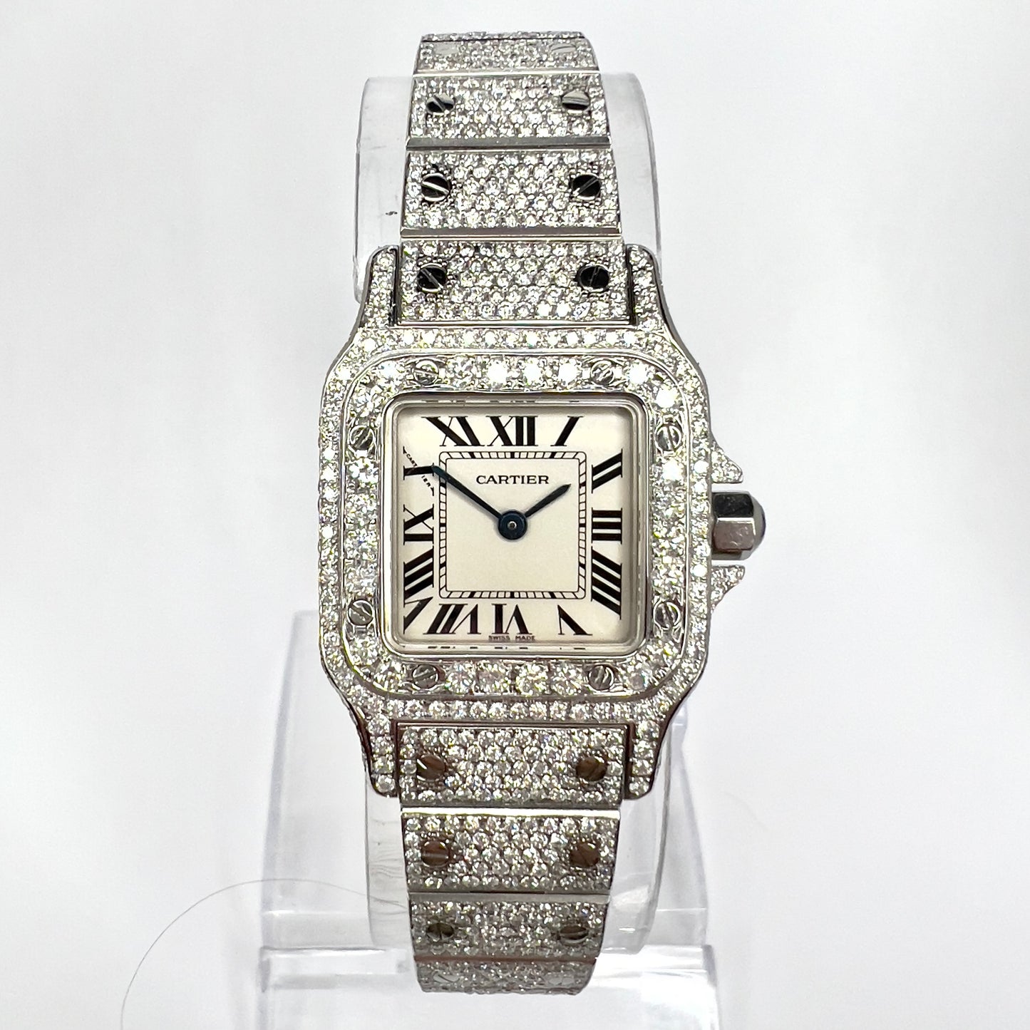CARTIER SANTOS GALBEE 24mm Quartz Steel 6.36TCW Diamond Watch NEW Model