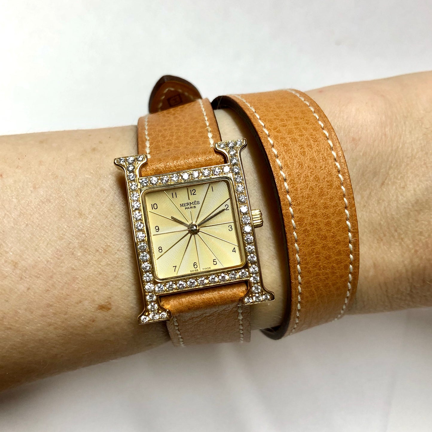 HERMÈS HEURE H Quartz 25mm Two Tone 0.91TCW DIAMOND Watch Hermès Double Tour Band