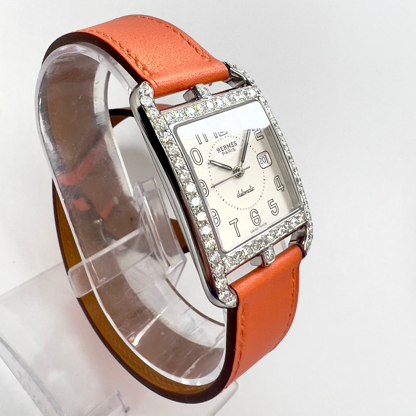 HERMES CAPE COD Automatic 29mm Steel 2.10TCW DIAMONDS Watch Hermès Double Tour Band