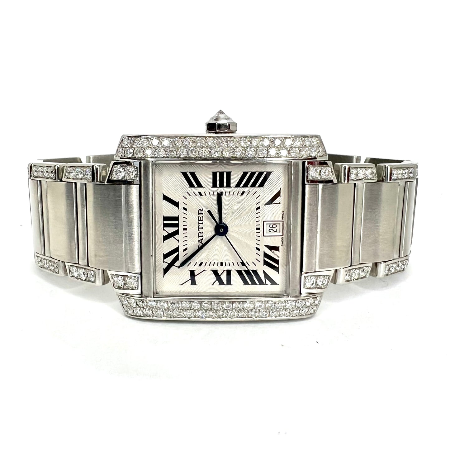 CARTIER TANK FRANCAISE Automatic 28mm Steel ~3.85TCW DIAMOND Watch