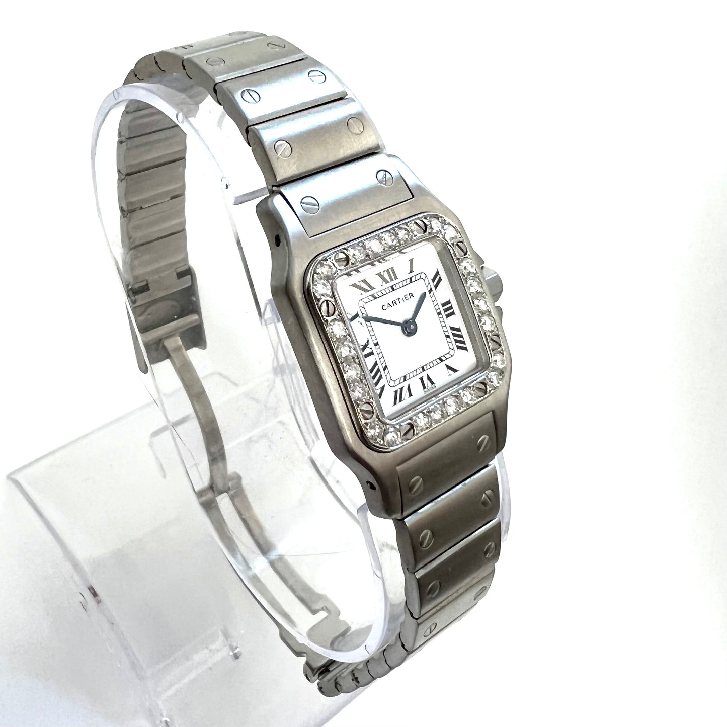 CARTIER Santos Galbee Quartz 24mm Steel 0.69TCW DIAMOND Watch